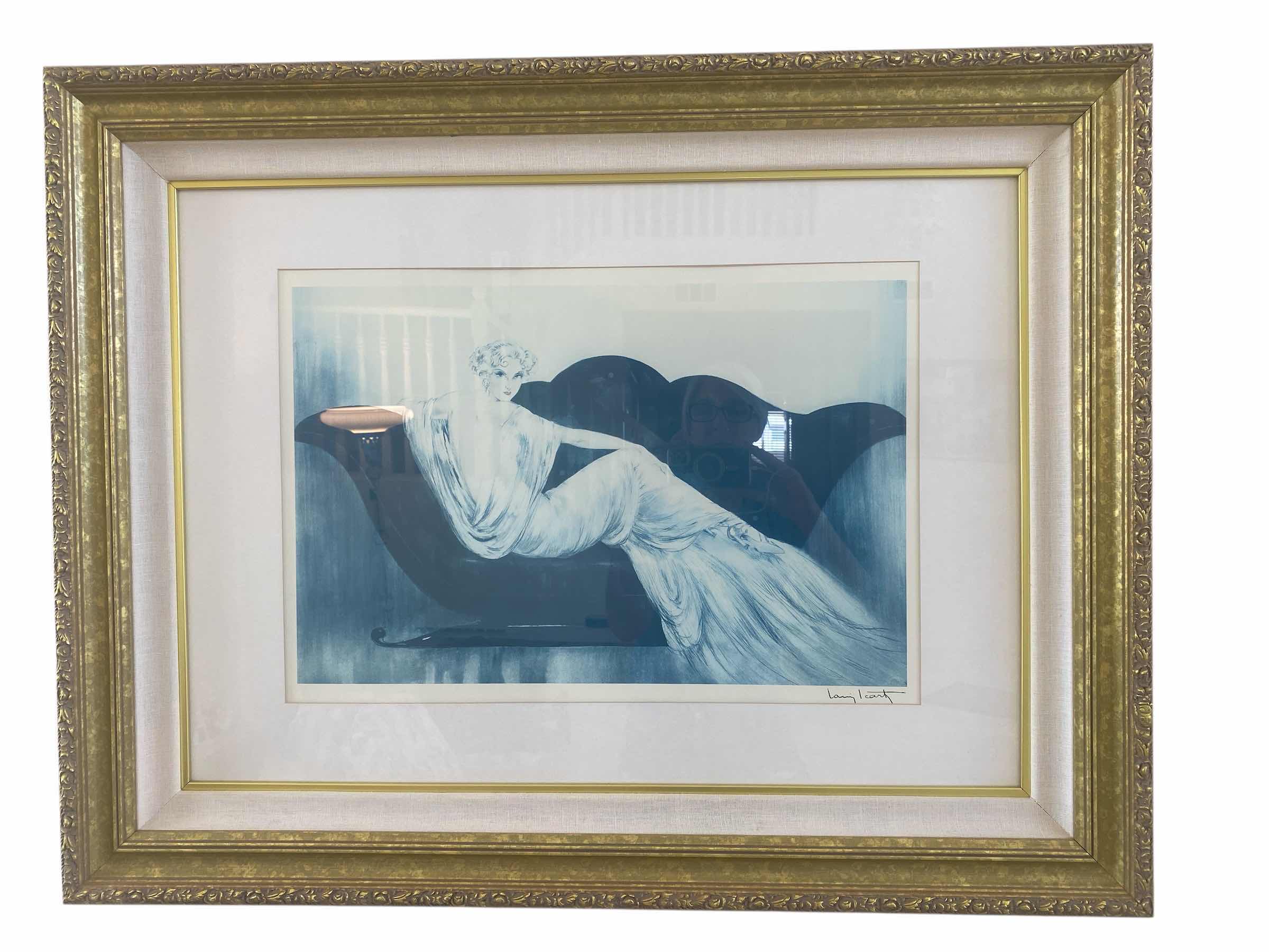 Photo 1 of VINTAGE ORNATE GOLD WOOD FRAMED LITHOGRAPH “LOVES SOFA”BY LOUIS ICART ARTWORK 38” x 29”