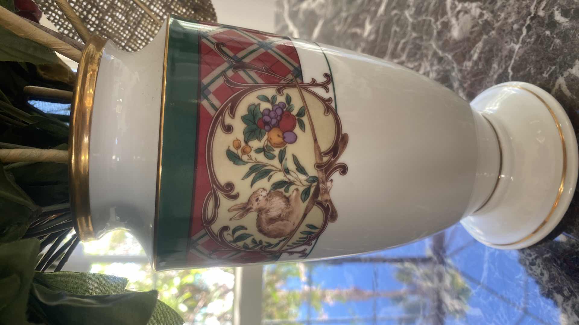 Photo 1 of NORITAKE “ROYAL HUNT” CASE WITH FAUX FLORALS VASE H9”