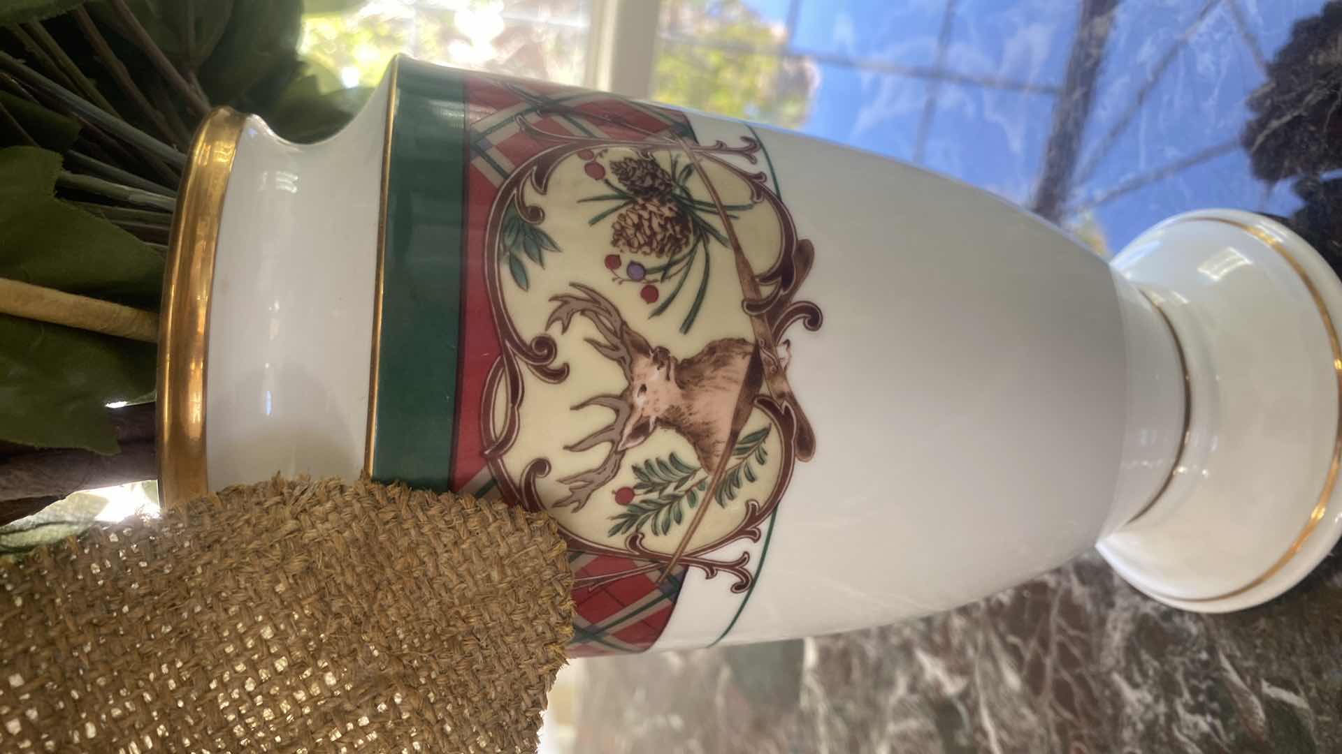 Photo 1 of NORITAKE “ROYAL HUNT” CASE WITH FAUX FLORALS VASE H9”