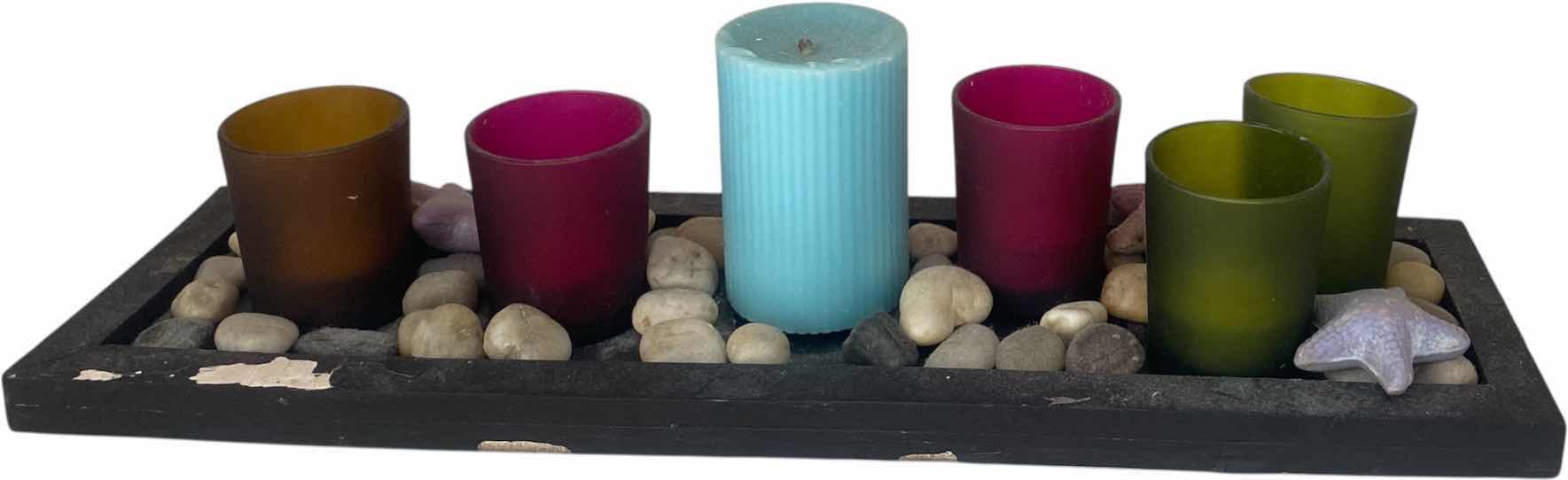 Photo 1 of VOTIVE HOLDER WITH TRAY 17 1/2” & FAUX PLANT