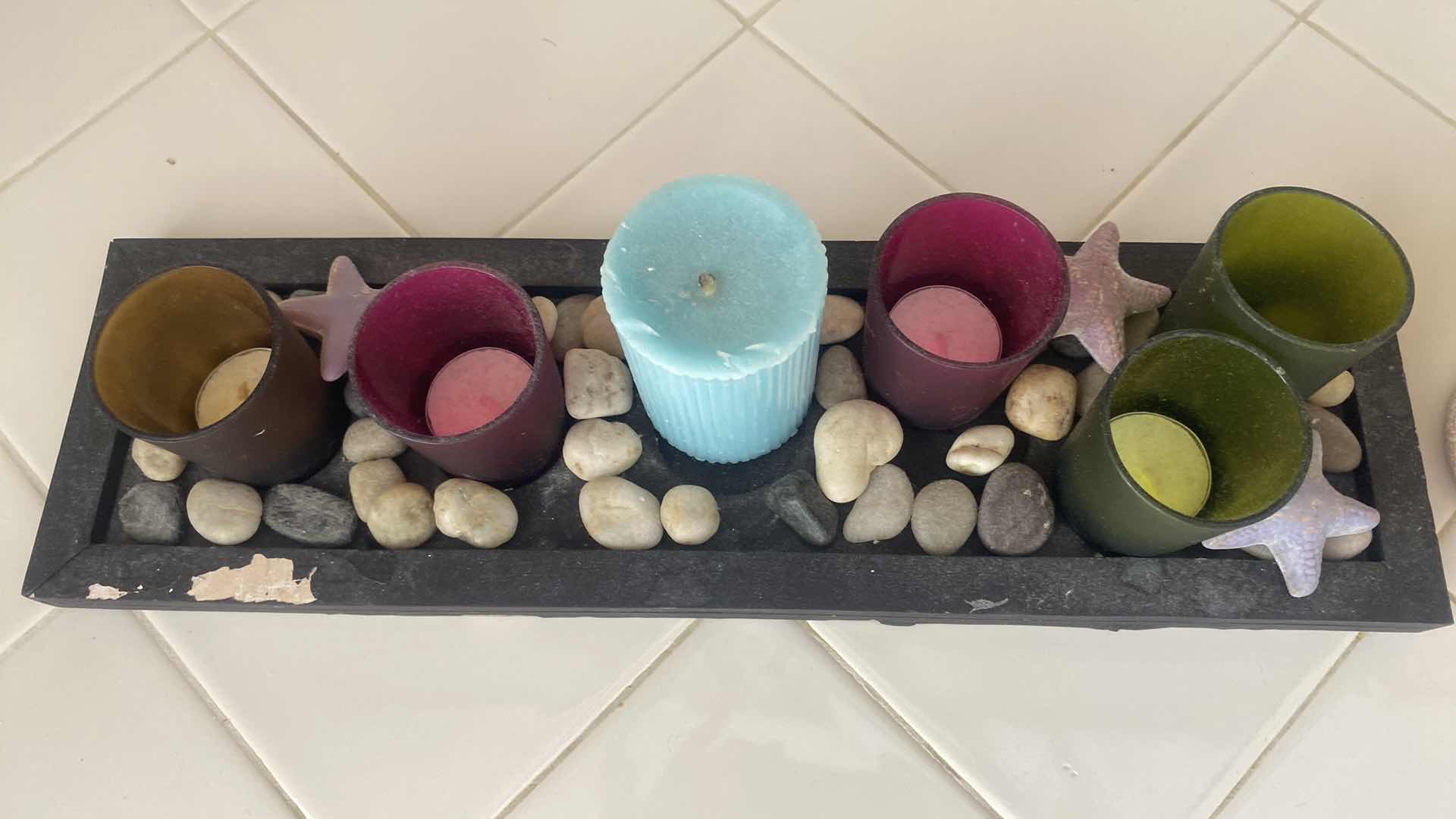 Photo 1 of VOTIVE HOLDER WITH TRAY 17 1/2” & FAUX PLANT