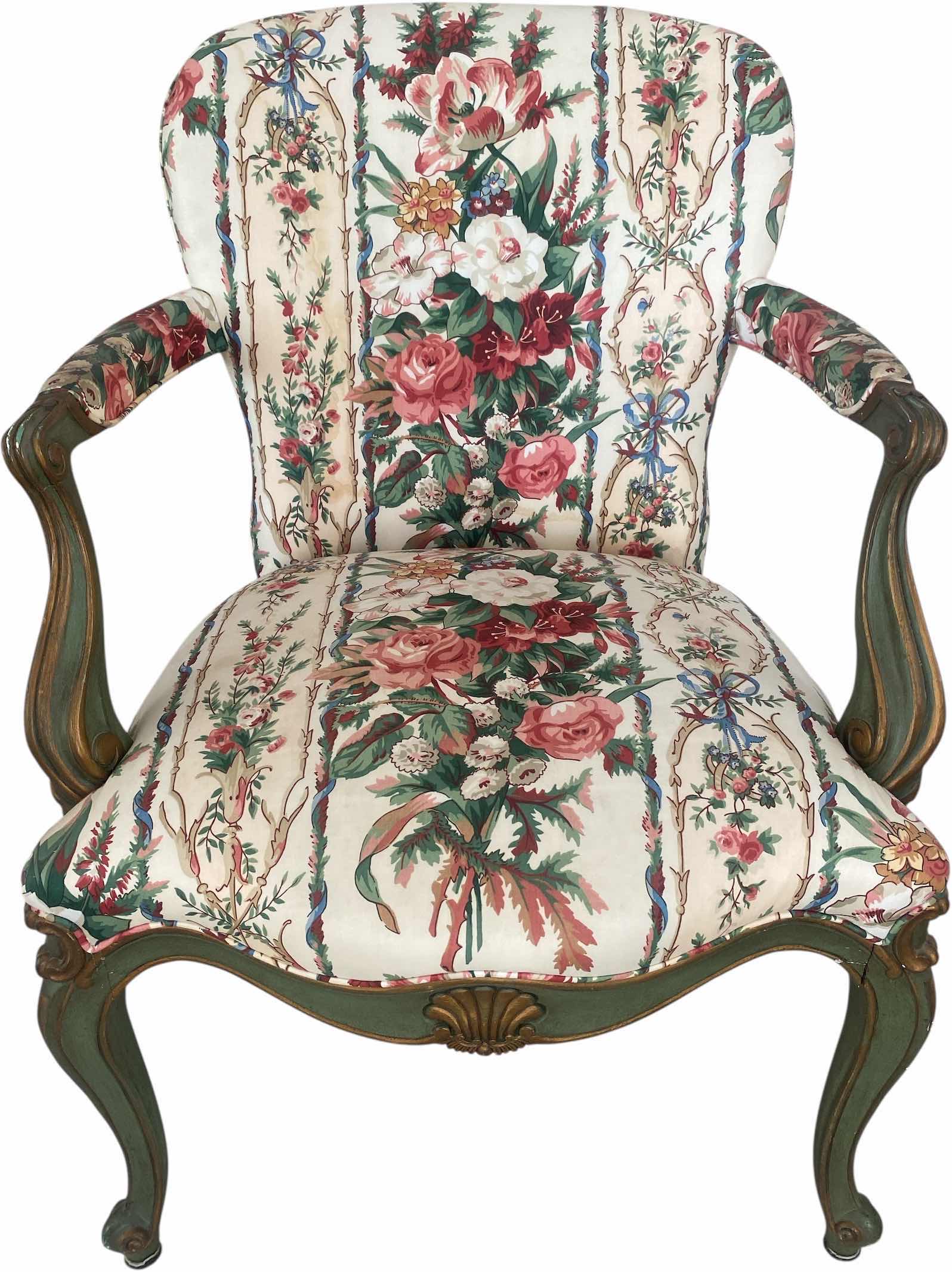 Photo 1 of SOVEREIGN COLLECTION  OCCASIONAL CHAIR WITH GREEN WOOD & FLORAL FABRIC