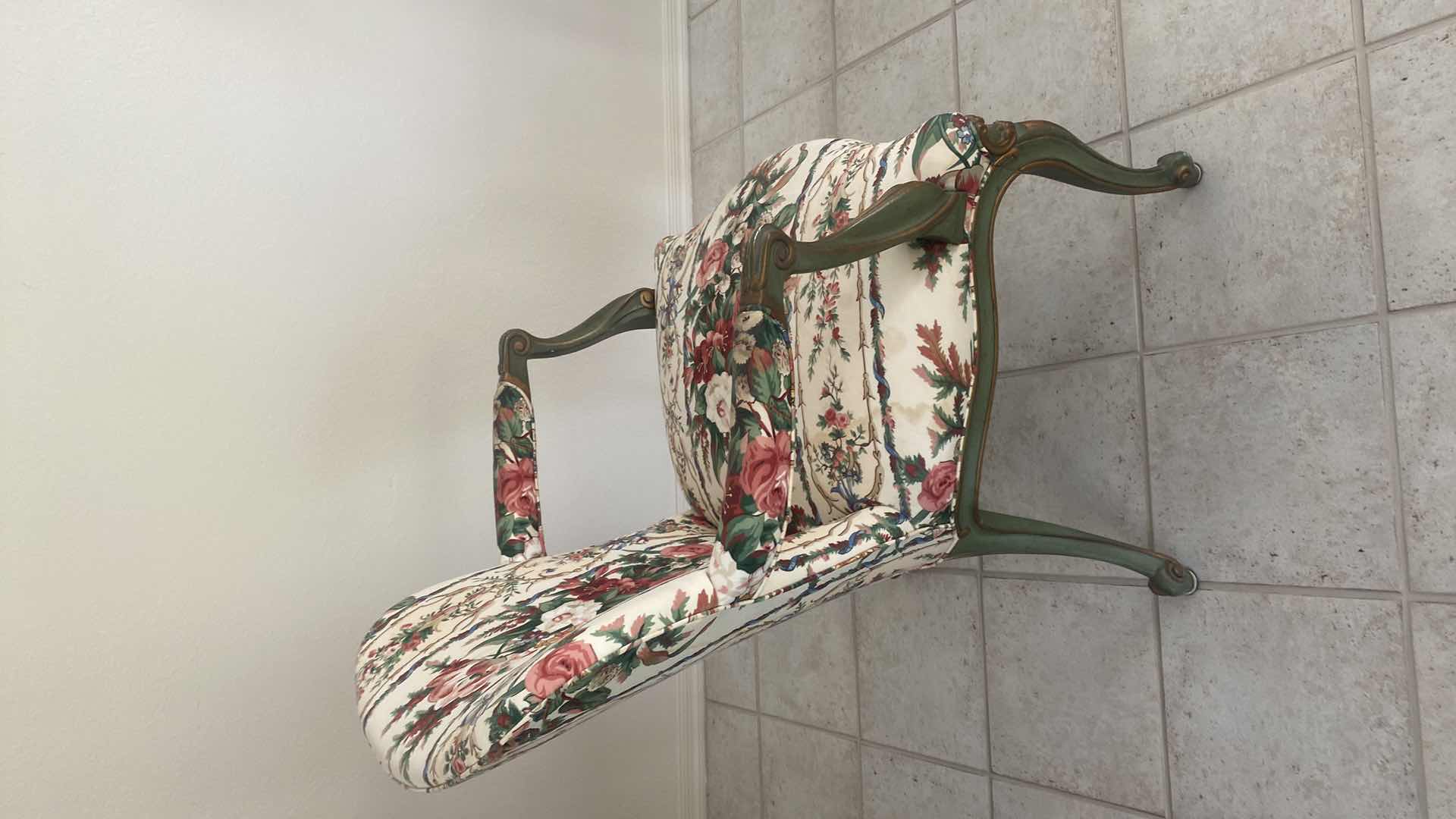 Photo 1 of SOVEREIGN COLLECTION  OCCASIONAL CHAIR WITH GREEN WOOD & FLORAL FABRIC