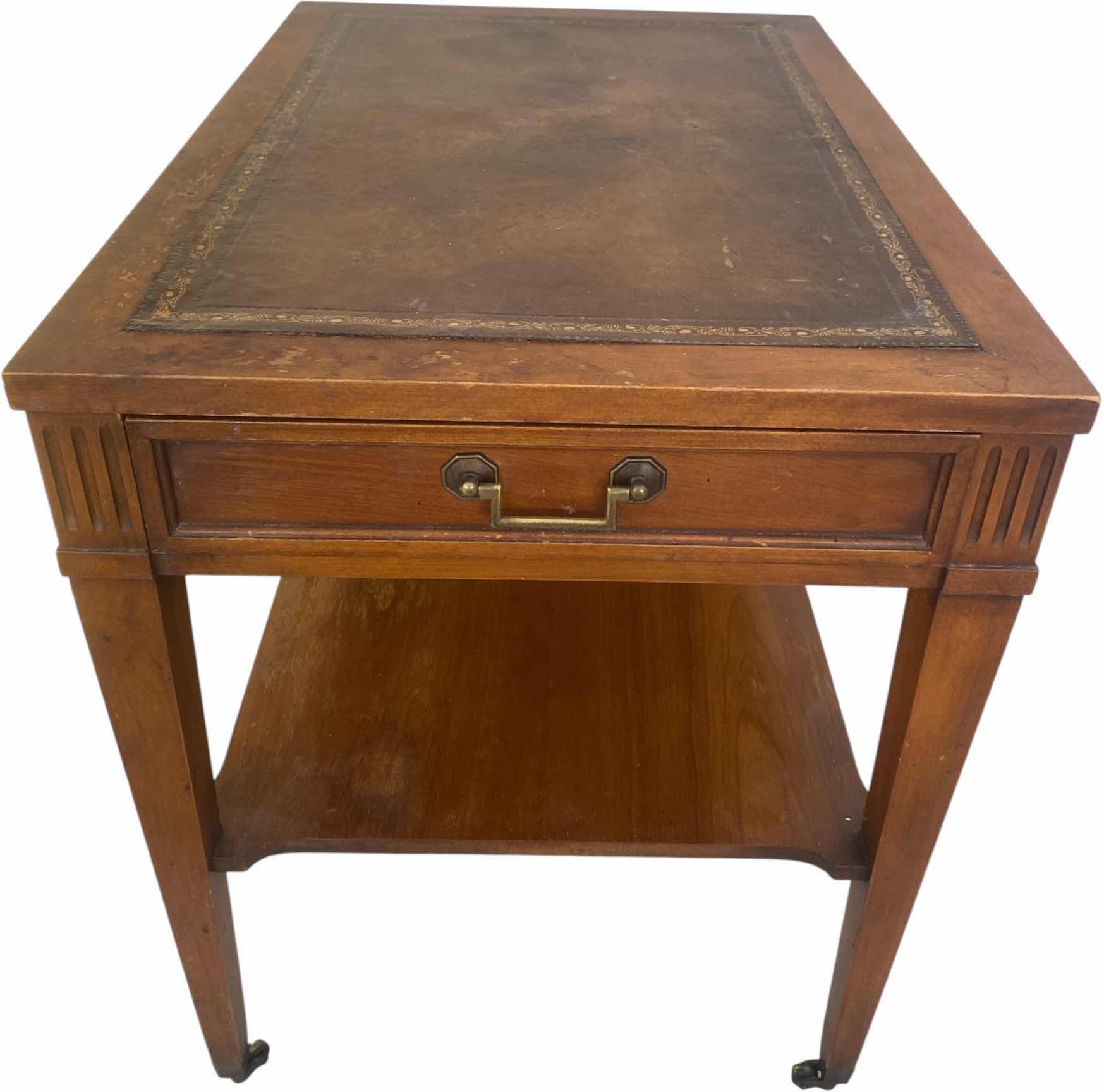Photo 1 of VINTAGE WOOD END TABLE WITH WHEELS 18” X 26” H23”