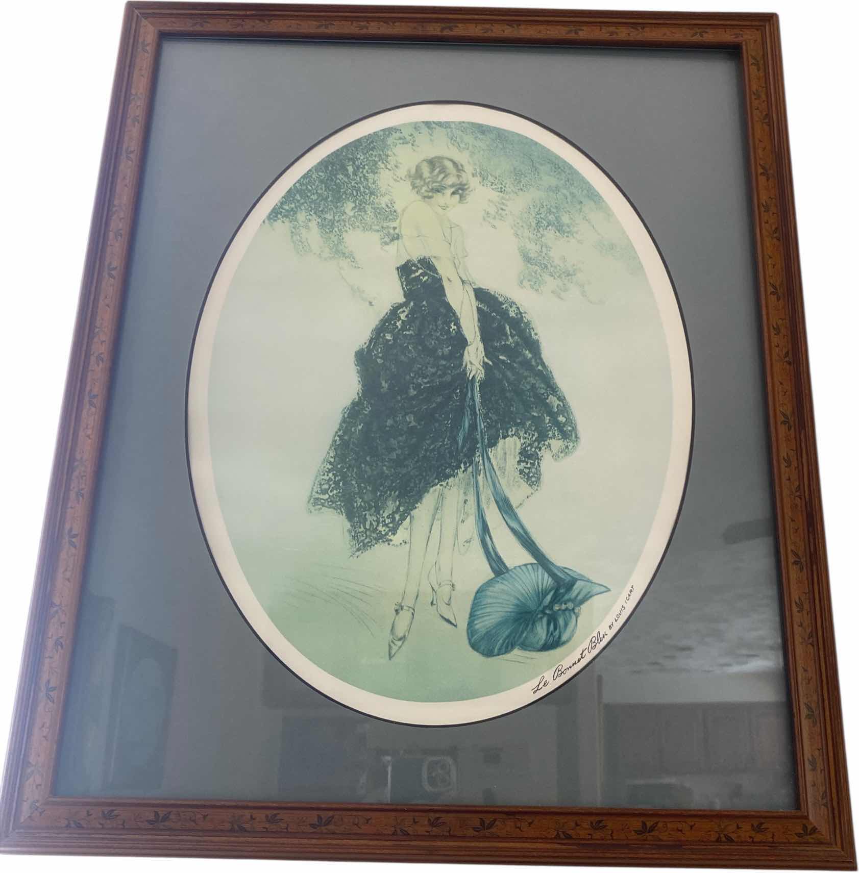 Photo 1 of WOOD FRAMED “LE BONNET BLEU” PRINT BY LOUIS ICART ARTWORK 19” x 23”