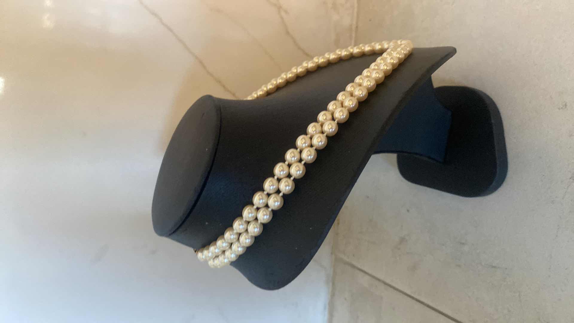 Photo 1 of VINTAGE MONET DOUBLE FAUX PEARL STRAND WITH GOLD COLOR CLASP 20”