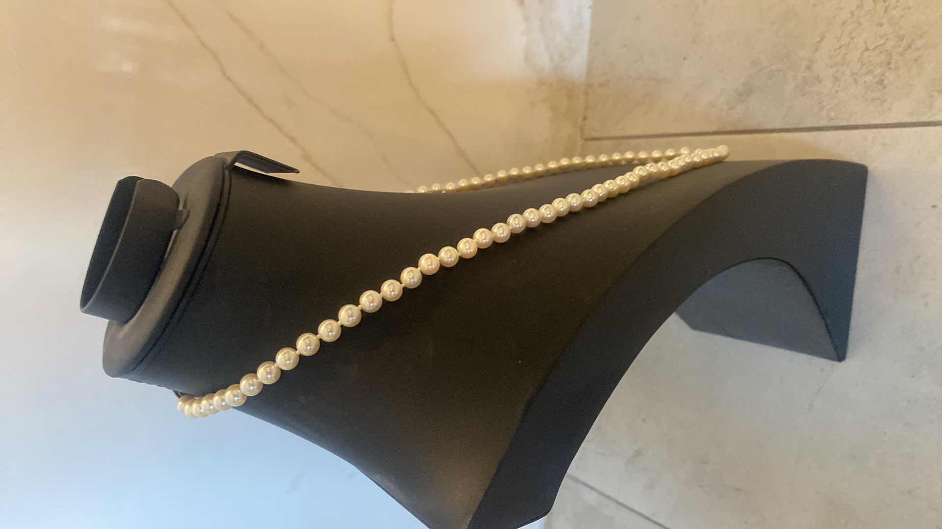 Photo 1 of VINTAGE RALPH LAUREN FAUX PEARL NECKLACE WITH SILVER COLOR CLASP 29”
