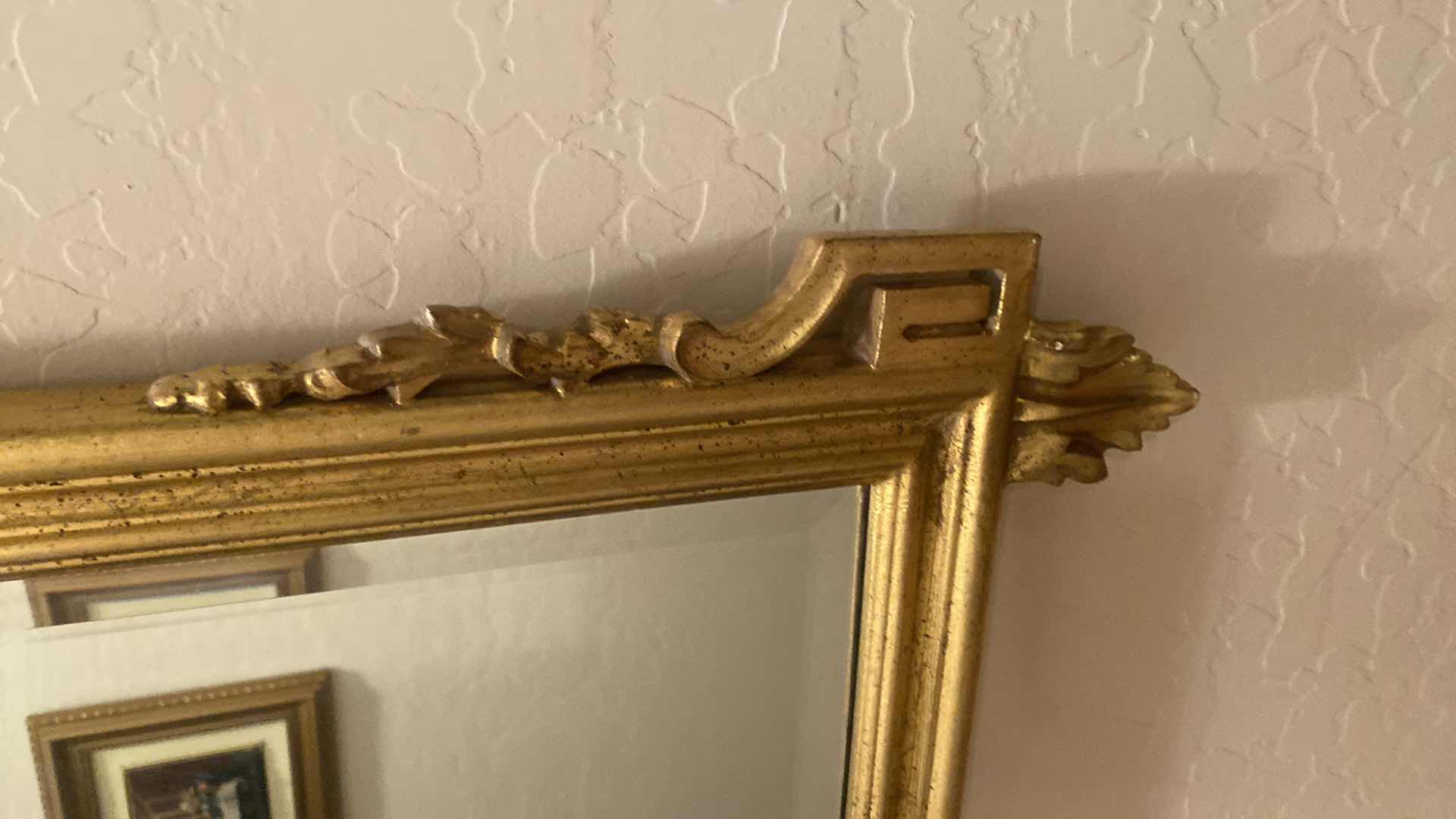 Photo 1 of ORNATE GOLD WOOD MIRROR W/ BEVELED GLASS 22” x 44”