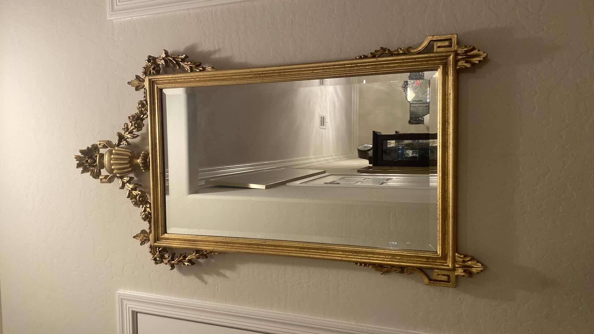 Photo 1 of ORNATE GOLD WOOD MIRROR W/ BEVELED GLASS 22” x 44”