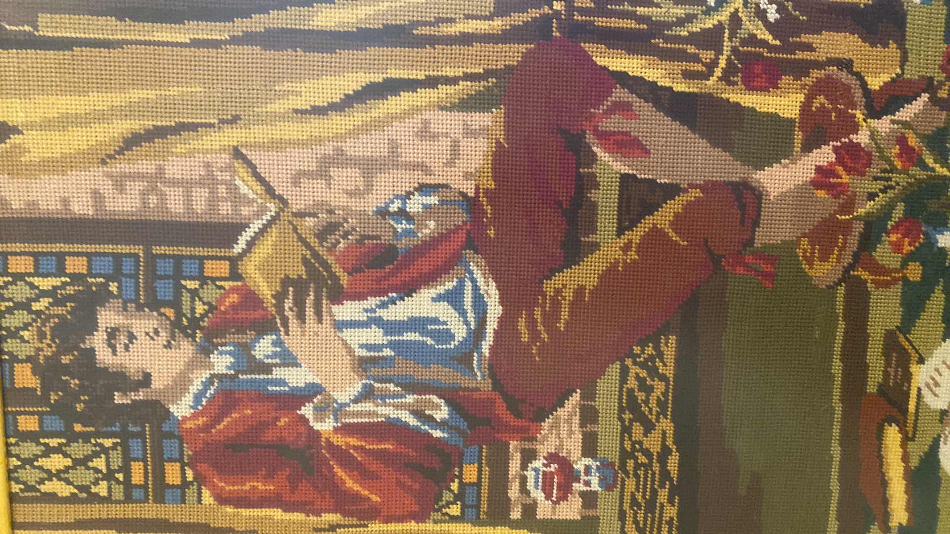 Photo 1 of GOLD RESIN & WOOD FRAMED NEEDLEPOINT W/MALE READING BOOK ARTWORK 19 1/2” x 25”