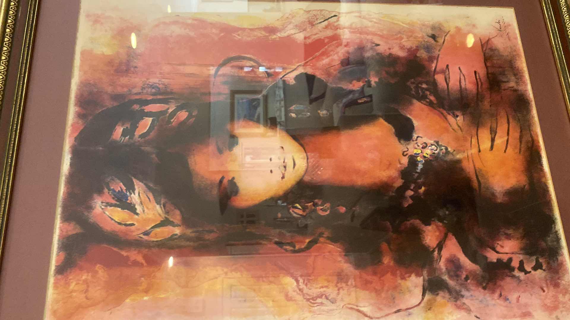 Photo 1 of WOOD FRAMED PORTRAIT SIGNED & NUMBERED YVES VANDI BOHEMIAN HAND COLORED SERIGRAPH ARTWORK 27“ x 33“