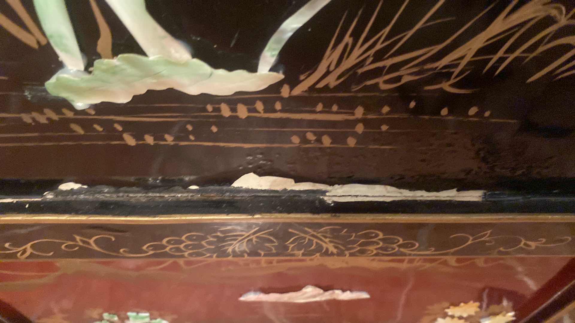 Photo 1 of 4 PANEL CHINESE BLACK LACQUER WITH MOTHER OF PEARL MOTIF ROOM DIVIDER EACH PANEL 17 1/2“ x 72“