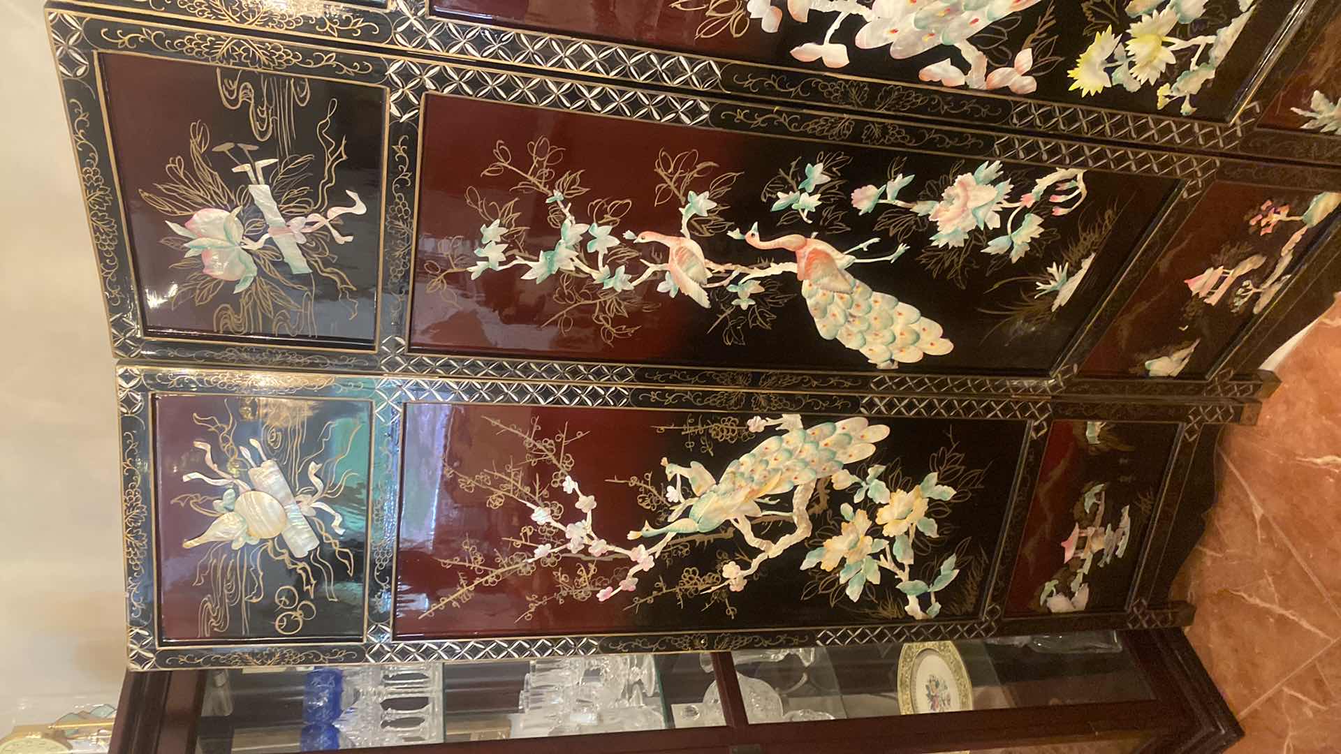 Photo 1 of 4 PANEL CHINESE BLACK LACQUER WITH MOTHER OF PEARL MOTIF ROOM DIVIDER EACH PANEL 17 1/2“ x 72“