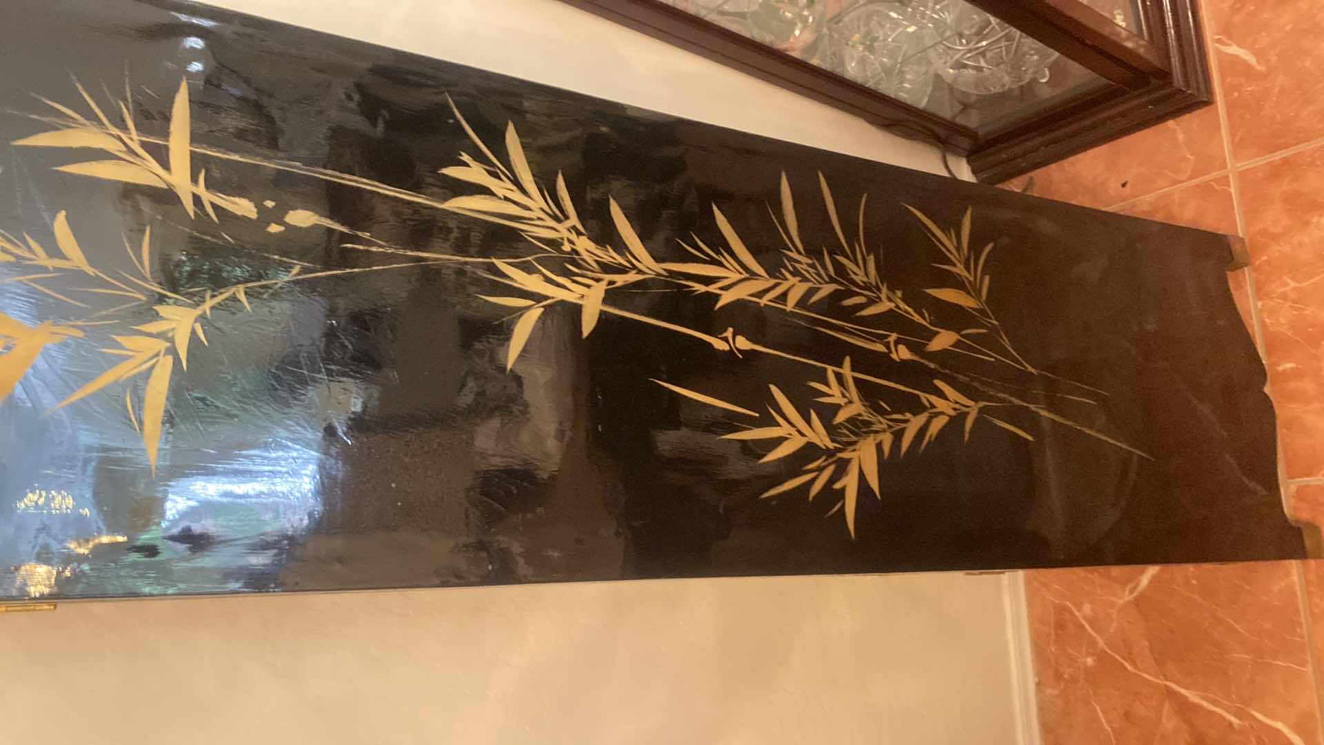 Photo 1 of 4 PANEL CHINESE BLACK LACQUER WITH MOTHER OF PEARL MOTIF ROOM DIVIDER EACH PANEL 17 1/2“ x 72“