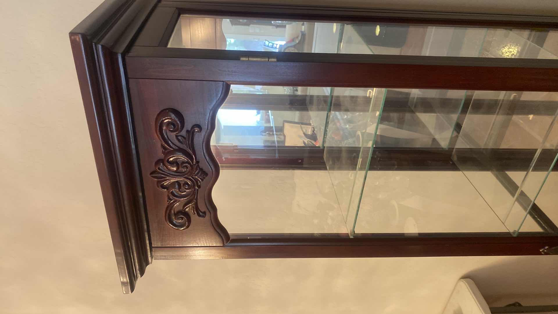 Photo 1 of LIGHTED WOOD DISPLAY CABINET W/4 GLASS ADJUSTABLE SHELVES 19 1/2“ x 16“ H 72” (2 available Each sold separately)