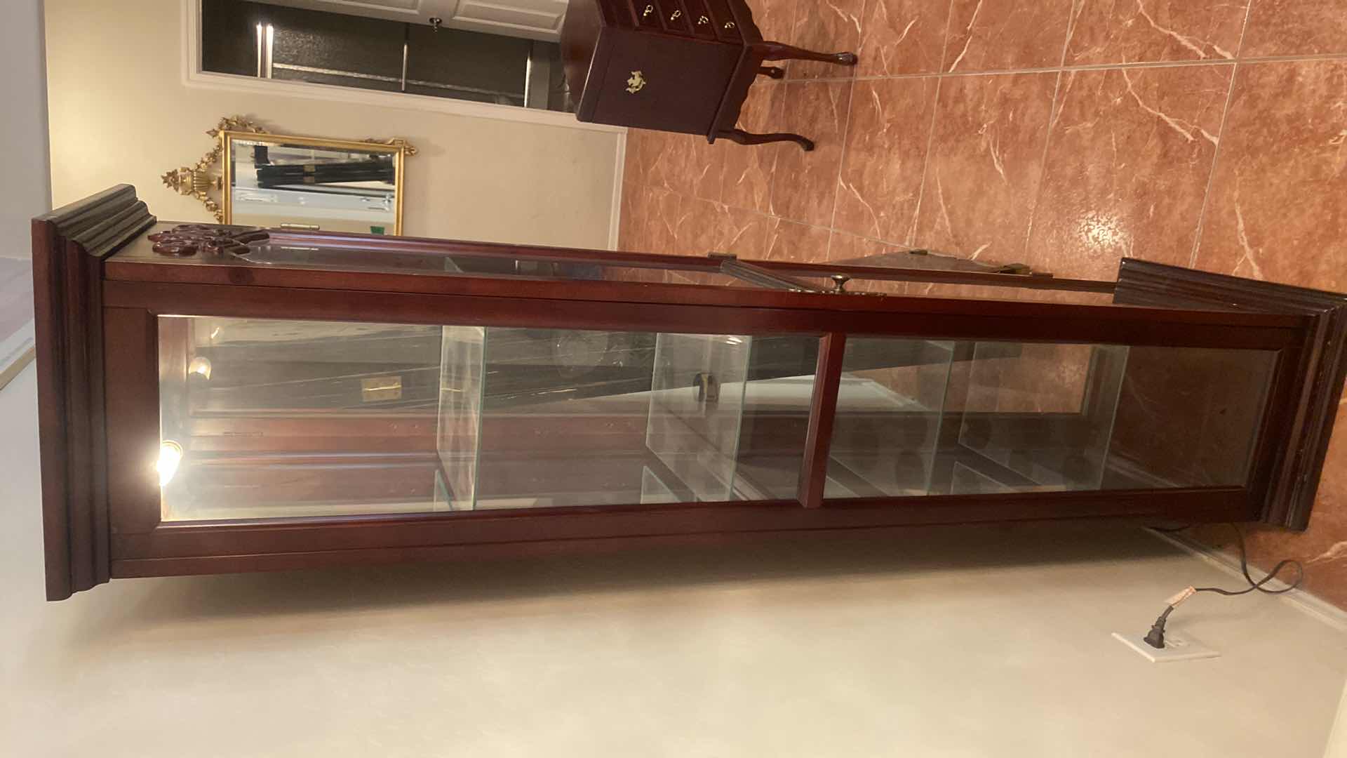 Photo 1 of LIGHTED WOOD DISPLAY CABINET W/4 GLASS ADJUSTABLE SHELVES 19 1/2“ x 16“ H 72” (2 available Each sold separately)