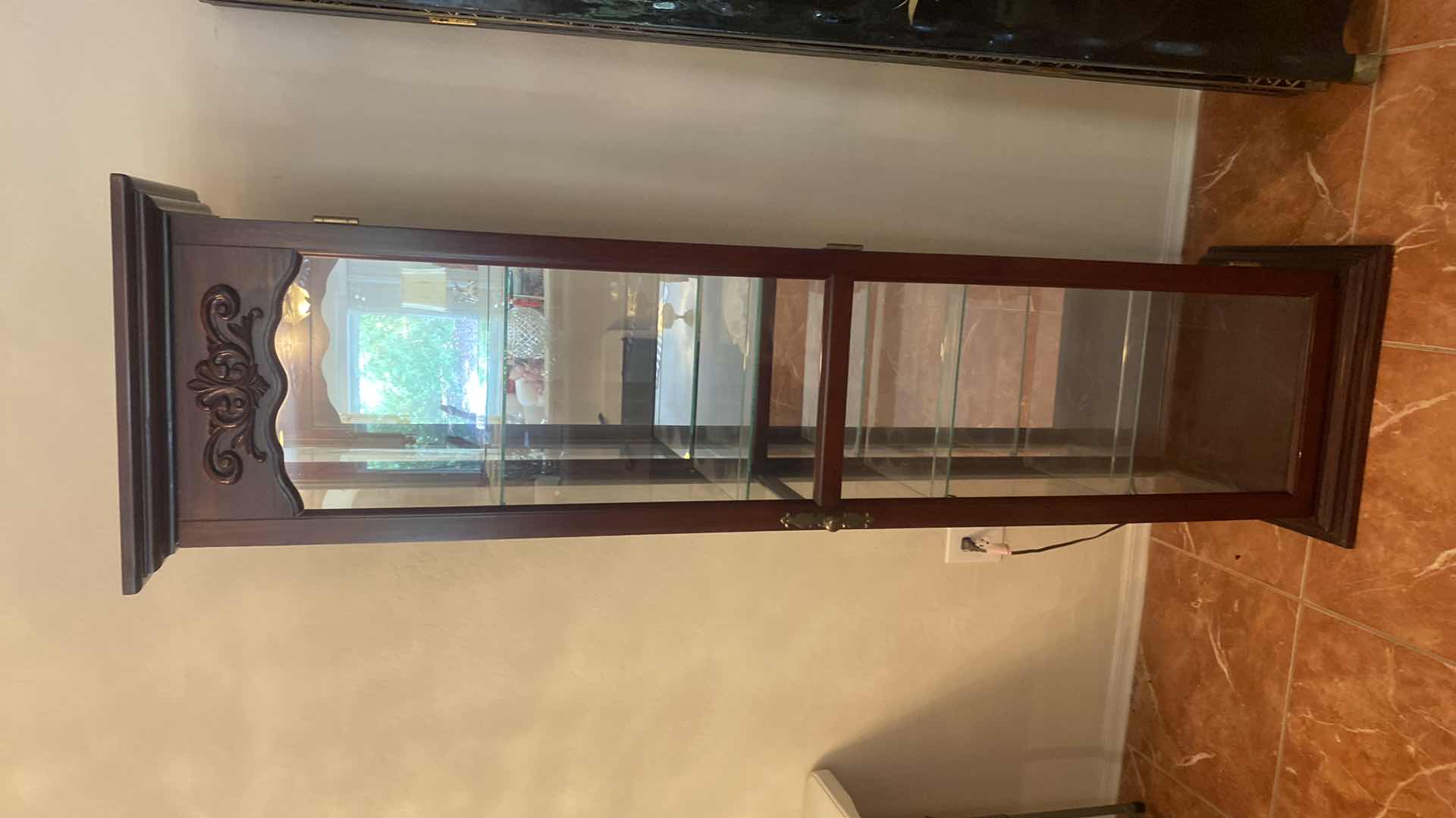 Photo 1 of LIGHTED WOOD DISPLAY CABINET W/4 GLASS ADJUSTABLE SHELVES 19 1/2“ x 16“ H 72” (2 available Each sold separately)