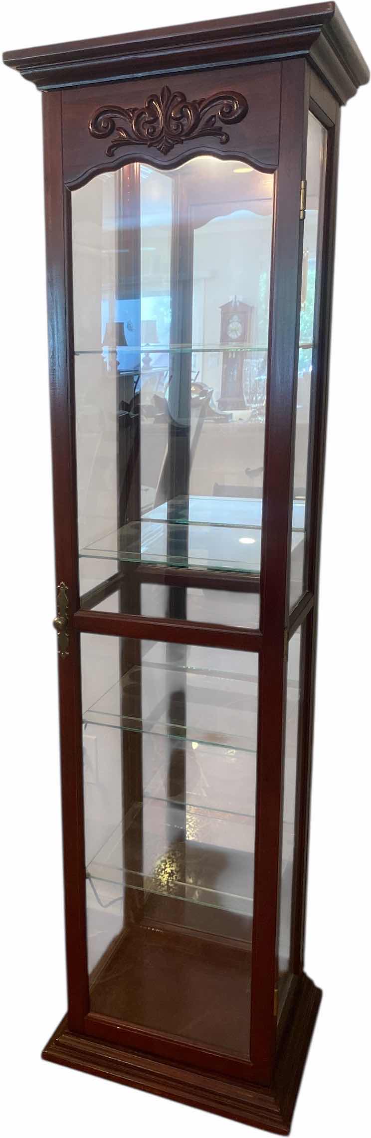 Photo 1 of LIGHTED WOOD DISPLAY CABINET W/4 GLASS ADJUSTABLE SHELVES 19 1/2“ x 16“ H 72” (2 available Each sold separately)