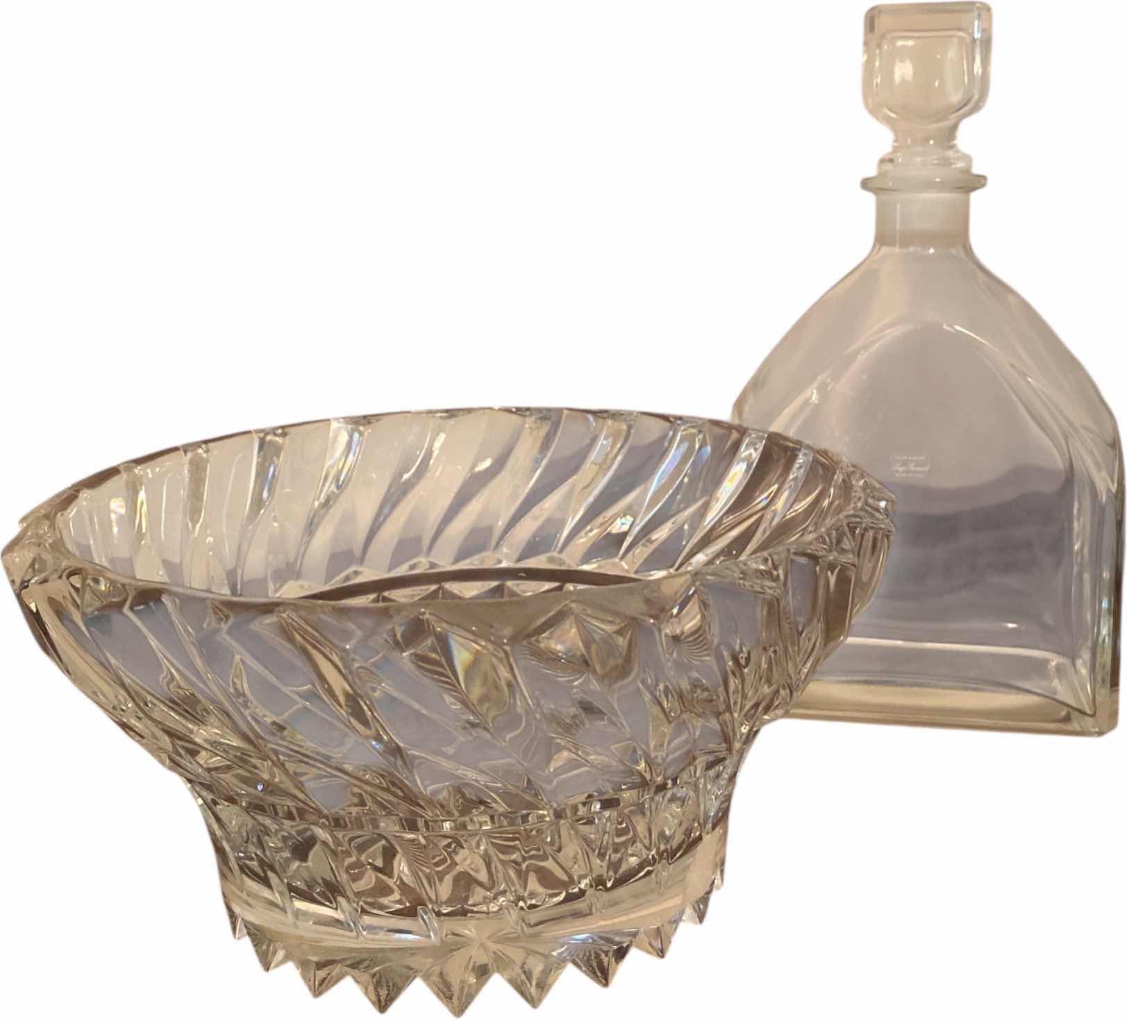 Photo 1 of CRYSTAL MIKASA BOWL 9” & GLASS DECANTER H10”