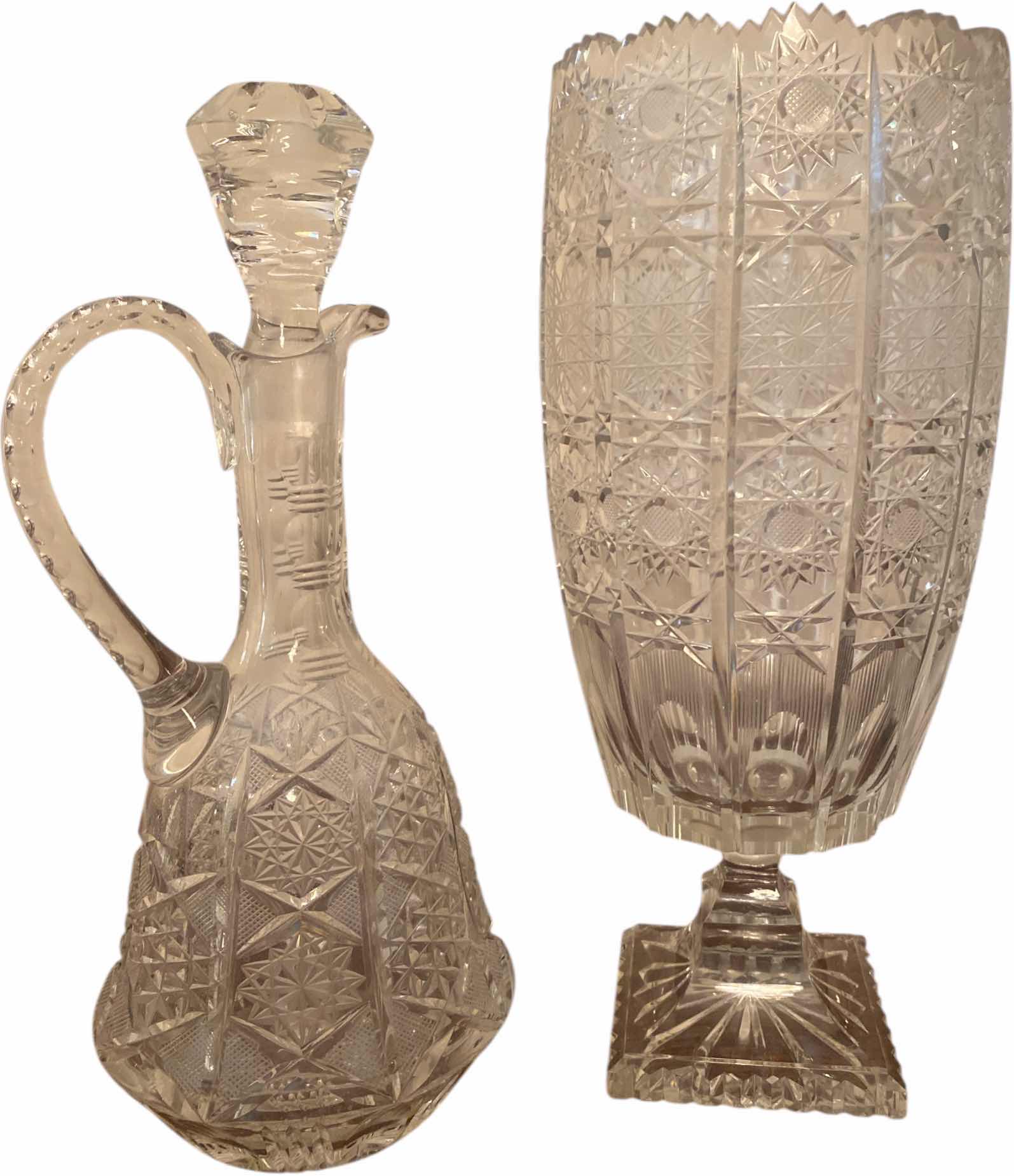 Photo 1 of CRYSTAL DECANTER PINWHEEL DESIGN & VASE H13”