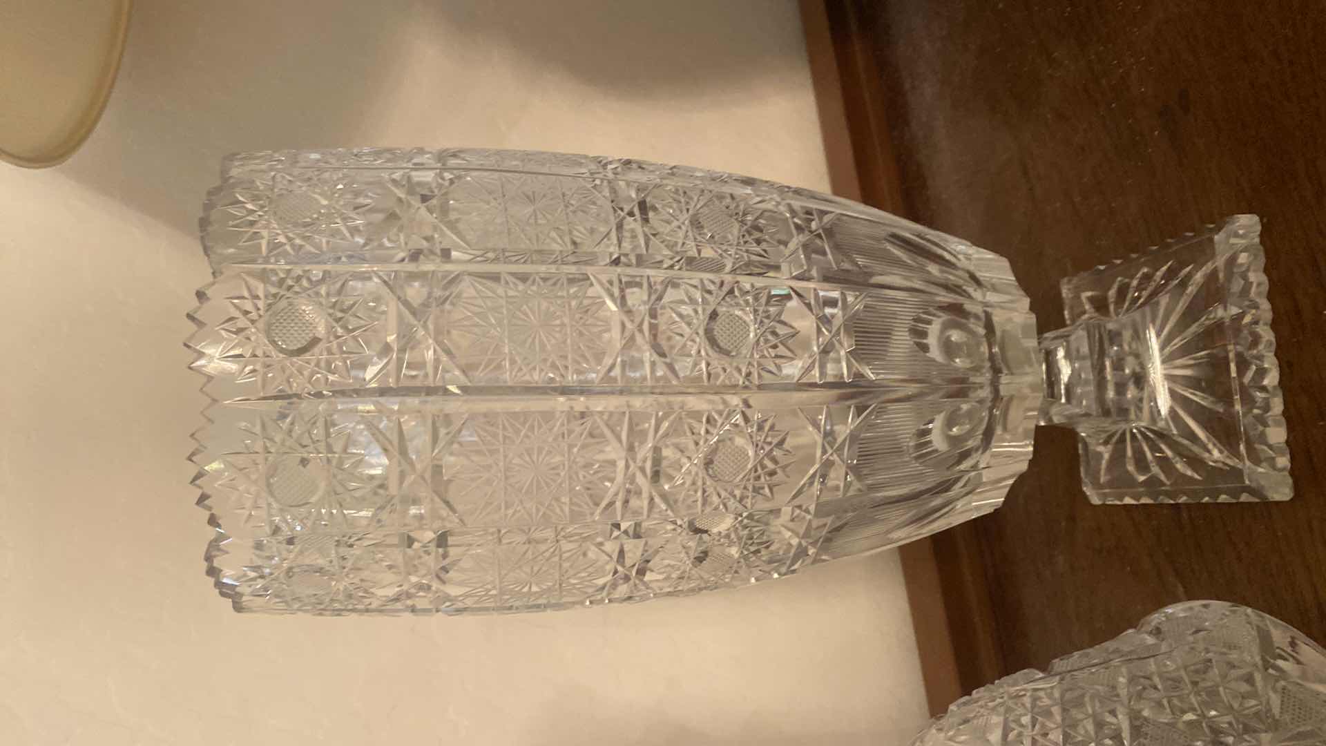 Photo 1 of CRYSTAL DECANTER PINWHEEL DESIGN & VASE H13”