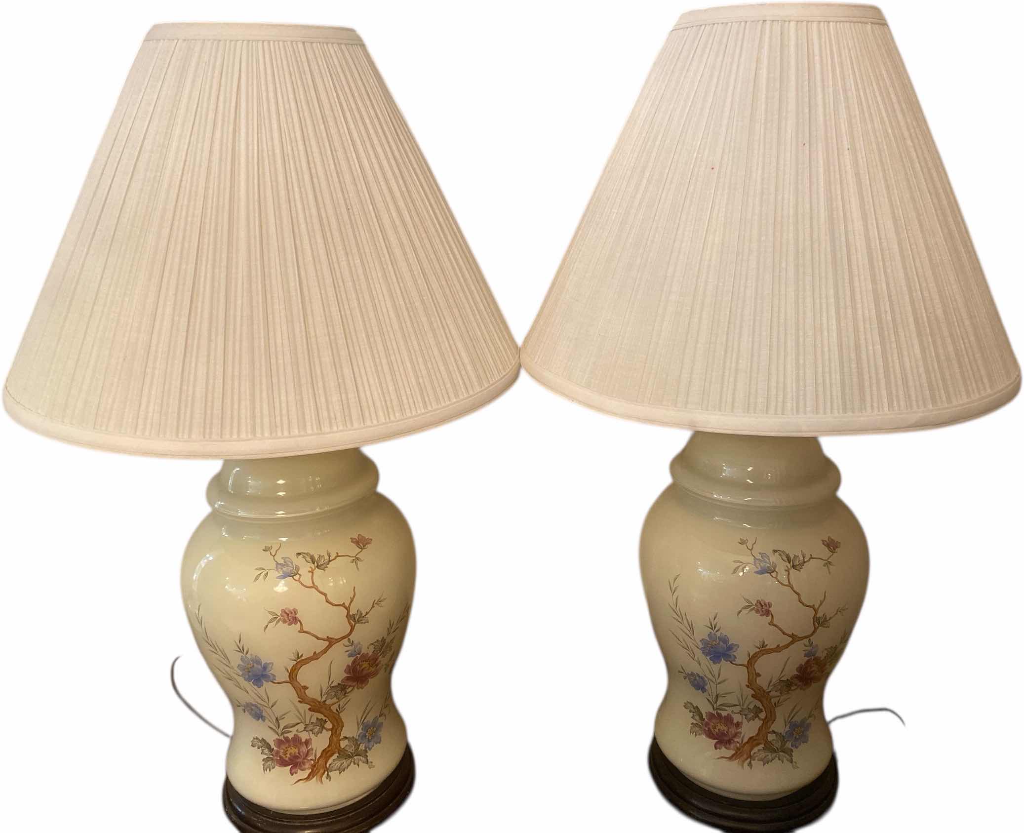 Photo 1 of PAIR OF CERAMIC LAMPS W/ASIAN DESIGN H29”