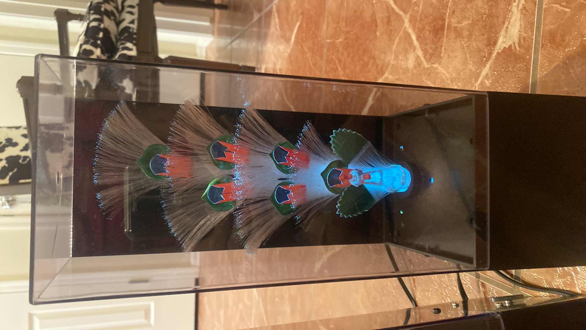 Photo 1 of 4 - VINTAGE FIBER OPTIC LAMPS W/ MUSIC - 2 FLORAL 1 PEACOCK H14” (both florals need bulbs, top of peacock has cracks)