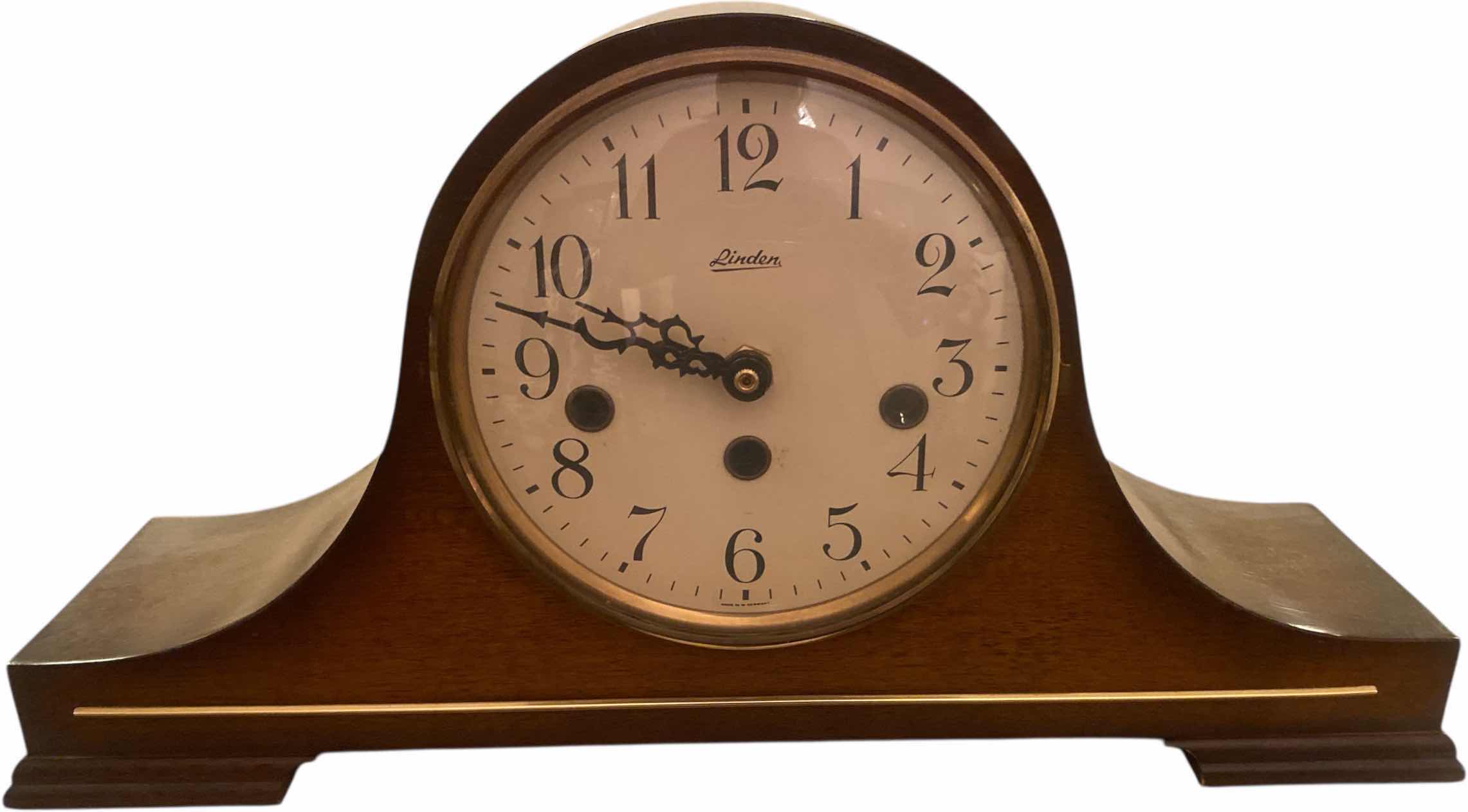 Photo 1 of LINDEN WOOD BATTERY OPERATED NANTLE CLOCK 17” x 8 1/2”