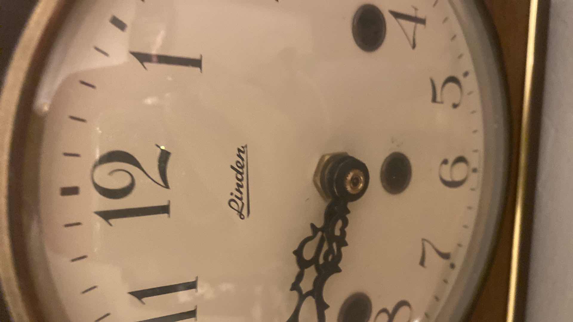Photo 1 of LINDEN WOOD BATTERY OPERATED NANTLE CLOCK 17” x 8 1/2”