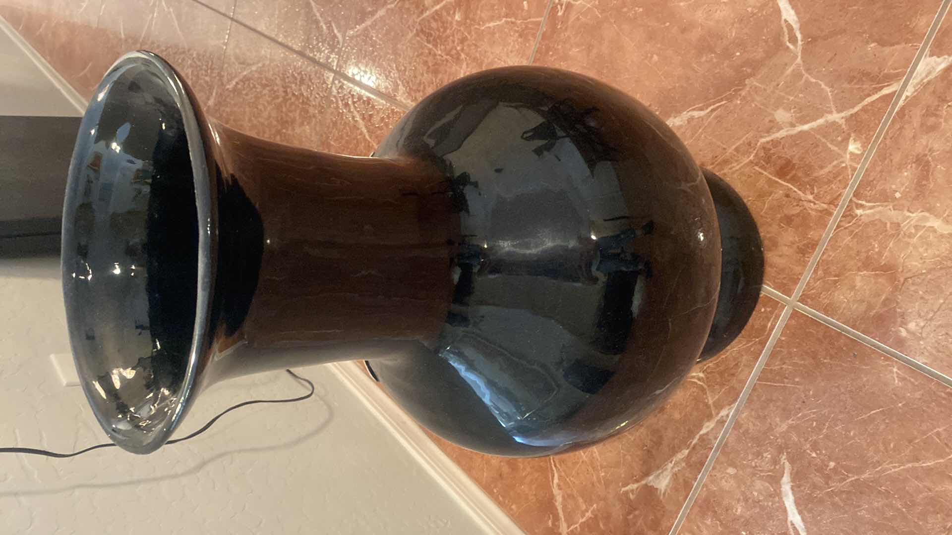 Photo 1 of LARGE ASIAN VASE WITH BLACK LACQUER & MOTHER OF PEARL & ABALONE EMBELLISHMENT 13” x 24 1/2”