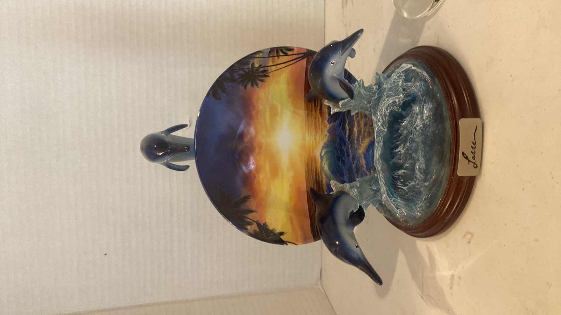 Photo 1 of DOLPHIN MAJESTY BY LASSEN RESIN SCULPTURE H9” & GLASS THERMOMETER H15”