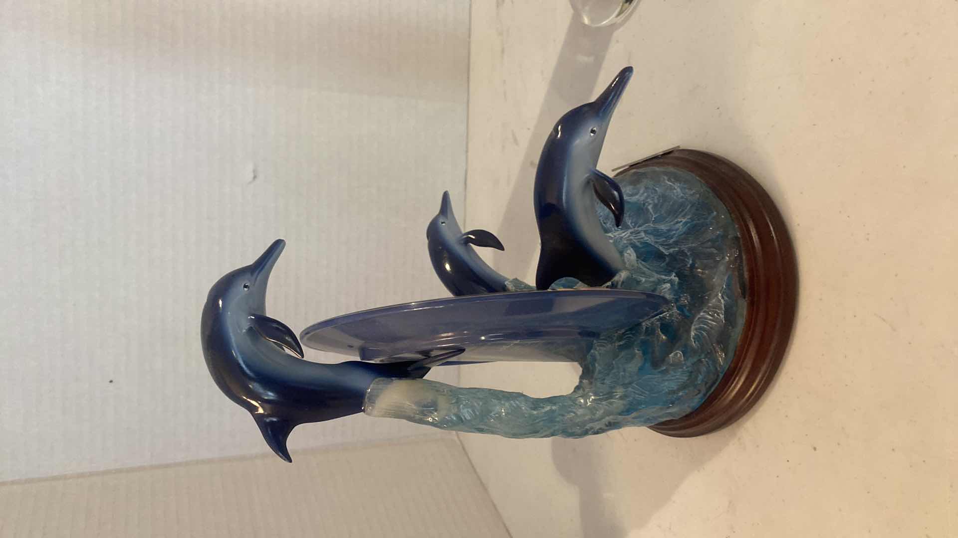 Photo 1 of DOLPHIN MAJESTY BY LASSEN RESIN SCULPTURE H9” & GLASS THERMOMETER H15”