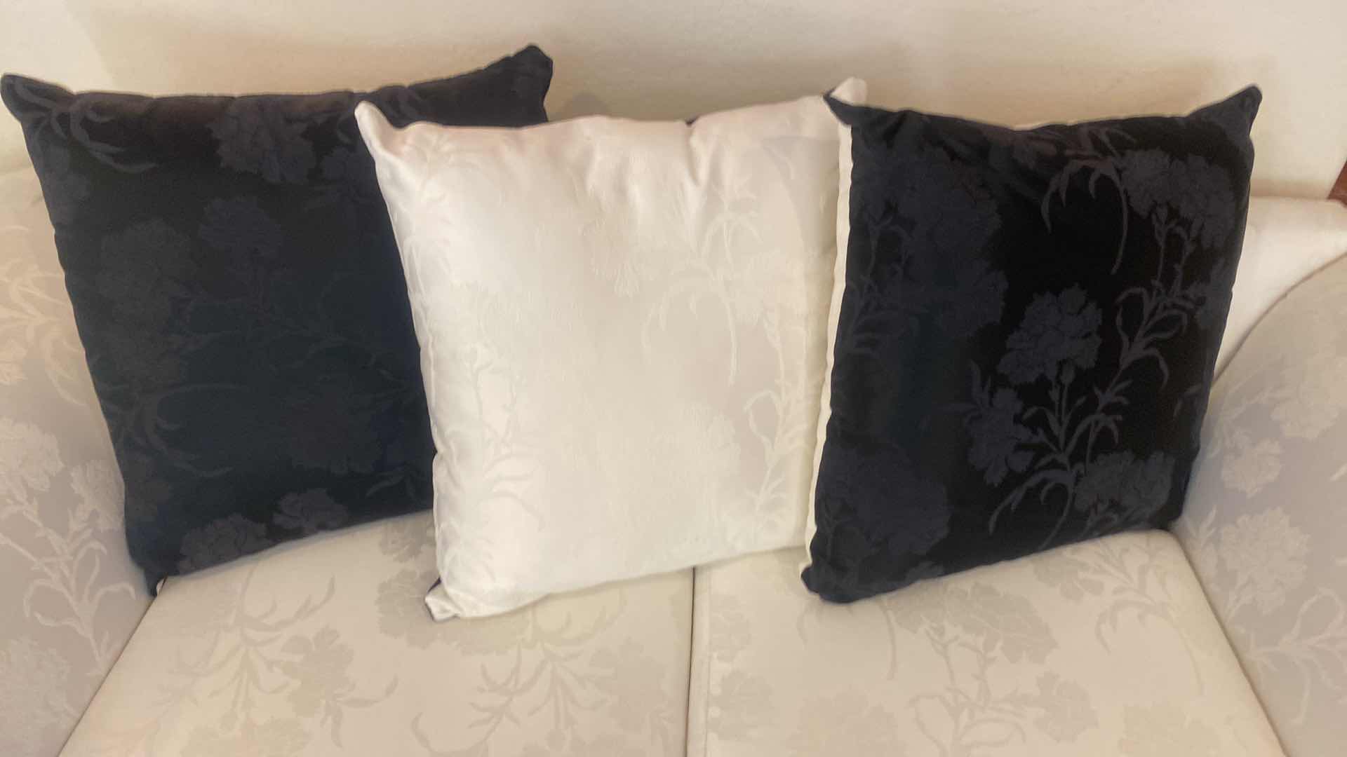 Photo 1 of 74” ROLLED ARM IVORY FABRIC LOVE SEAT WITH 3 REVERSIBLE TOSS PILLOWS (Sofa available items sold separately)