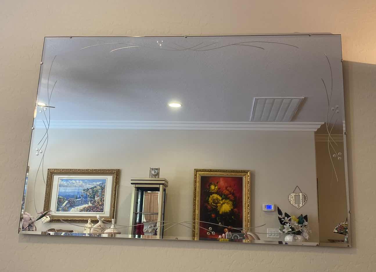 Photo 1 of ETCHED BEVELED GLASS MIRROR 54” x 35 1/2”