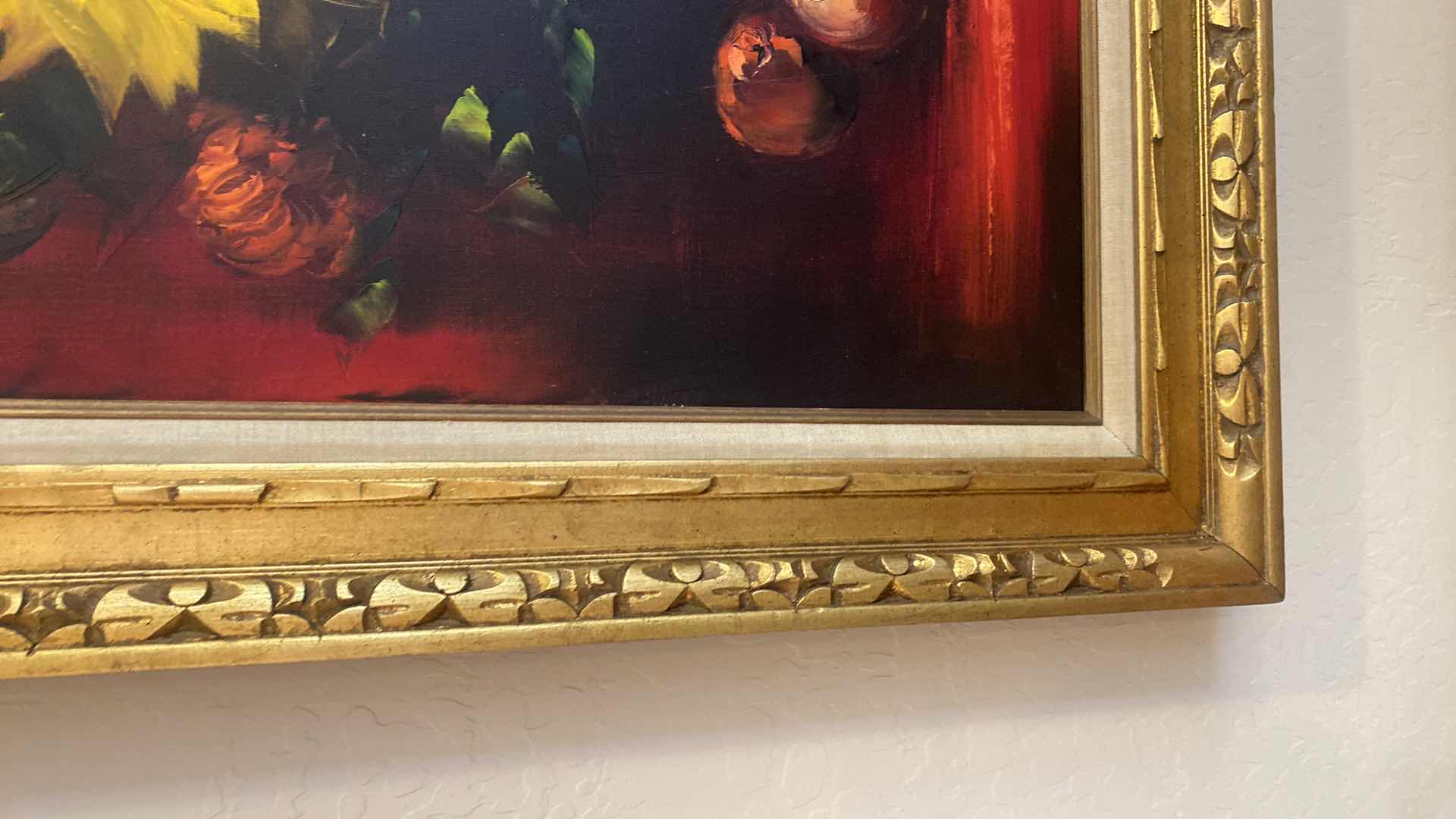 Photo 1 of GOLD WOOD FRAMED OIL ON CANVAS FLORAL SIGNED ARTWORK 32” x 44”