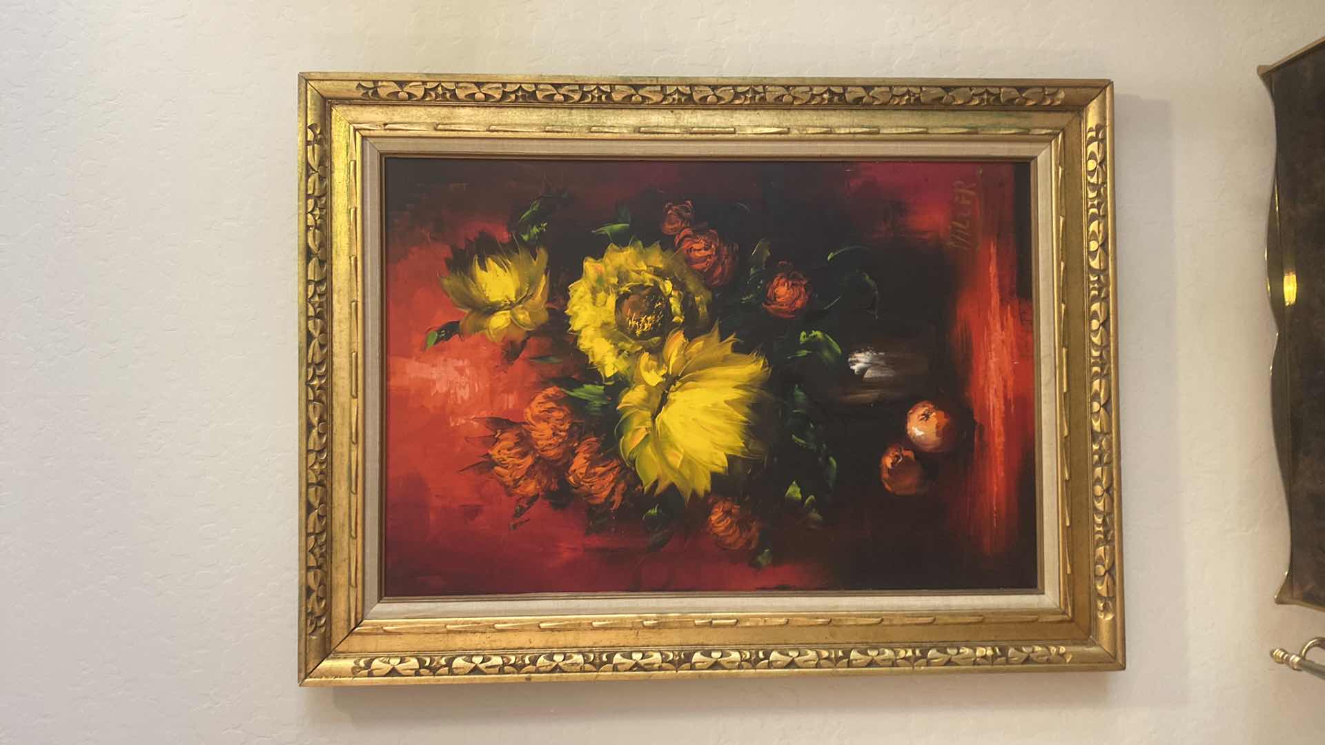 Photo 1 of GOLD WOOD FRAMED OIL ON CANVAS FLORAL SIGNED ARTWORK 32” x 44”