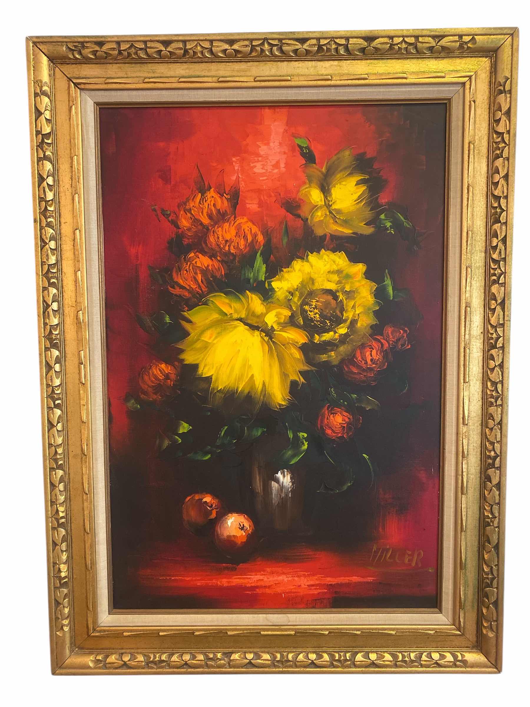Photo 1 of GOLD WOOD FRAMED OIL ON CANVAS FLORAL SIGNED ARTWORK 32” x 44”