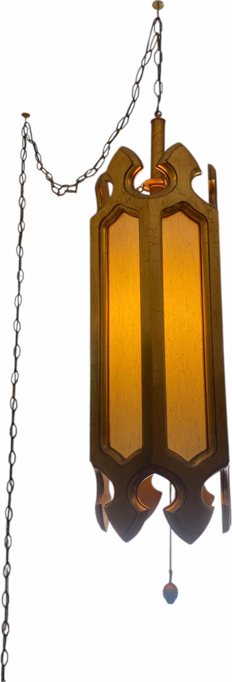 Photo 1 of GOLD MID CENTURY MODERN HANGING CEILING LIGHT FIXTURE H 33” (measurement is from bottom of fixture to the beginning of the chain)(2 available Each sold separately)