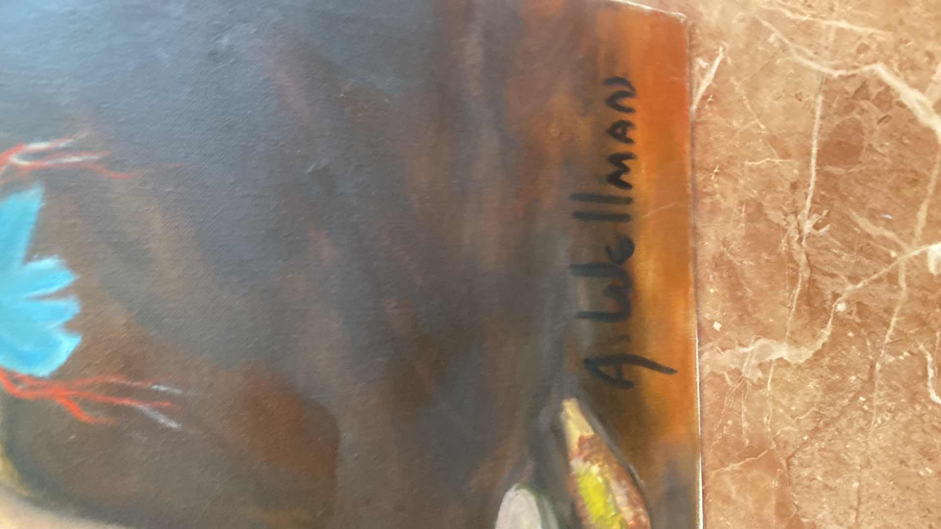 Photo 1 of STRETCHED OIL ON CANVAS NATIVE AMERICAN WITH PIPE SIGNED ARTWORK 36” x 24”