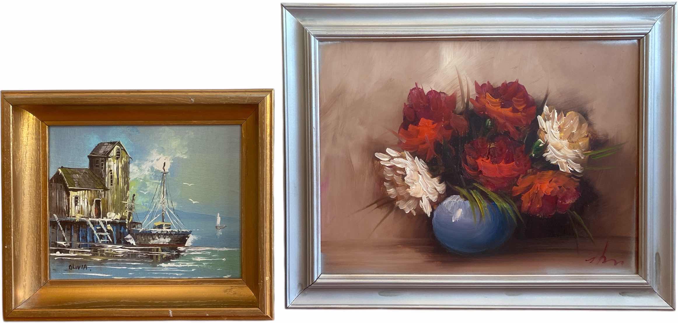 Photo 1 of 2 - FRAMED FLORAL & SHIP BY BOATHOUSE ARTWORK LARGEST 18 1/2” x 15”