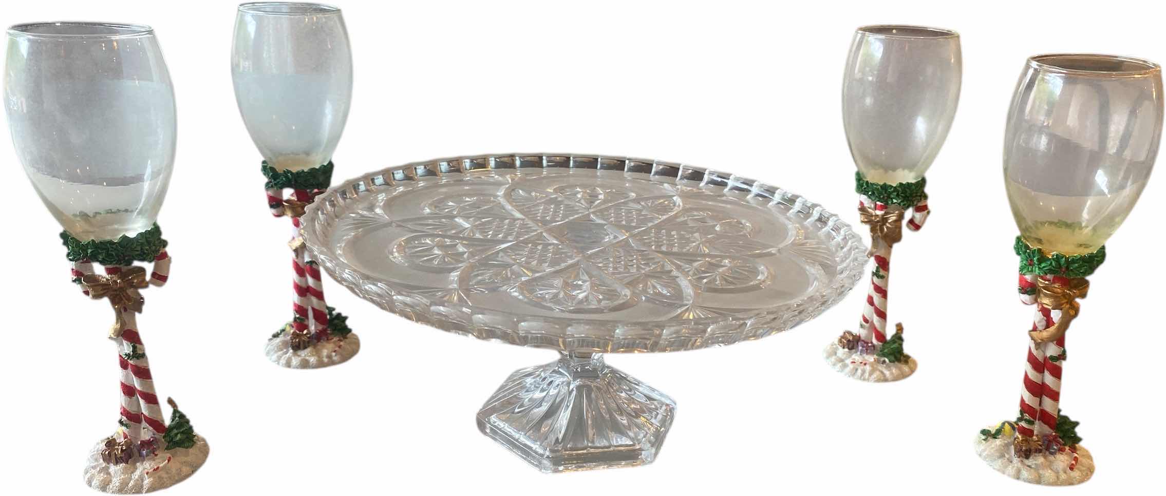 Photo 1 of CRYSTAL CAKE PLATE & 4 HOLIDAY STEMWARE