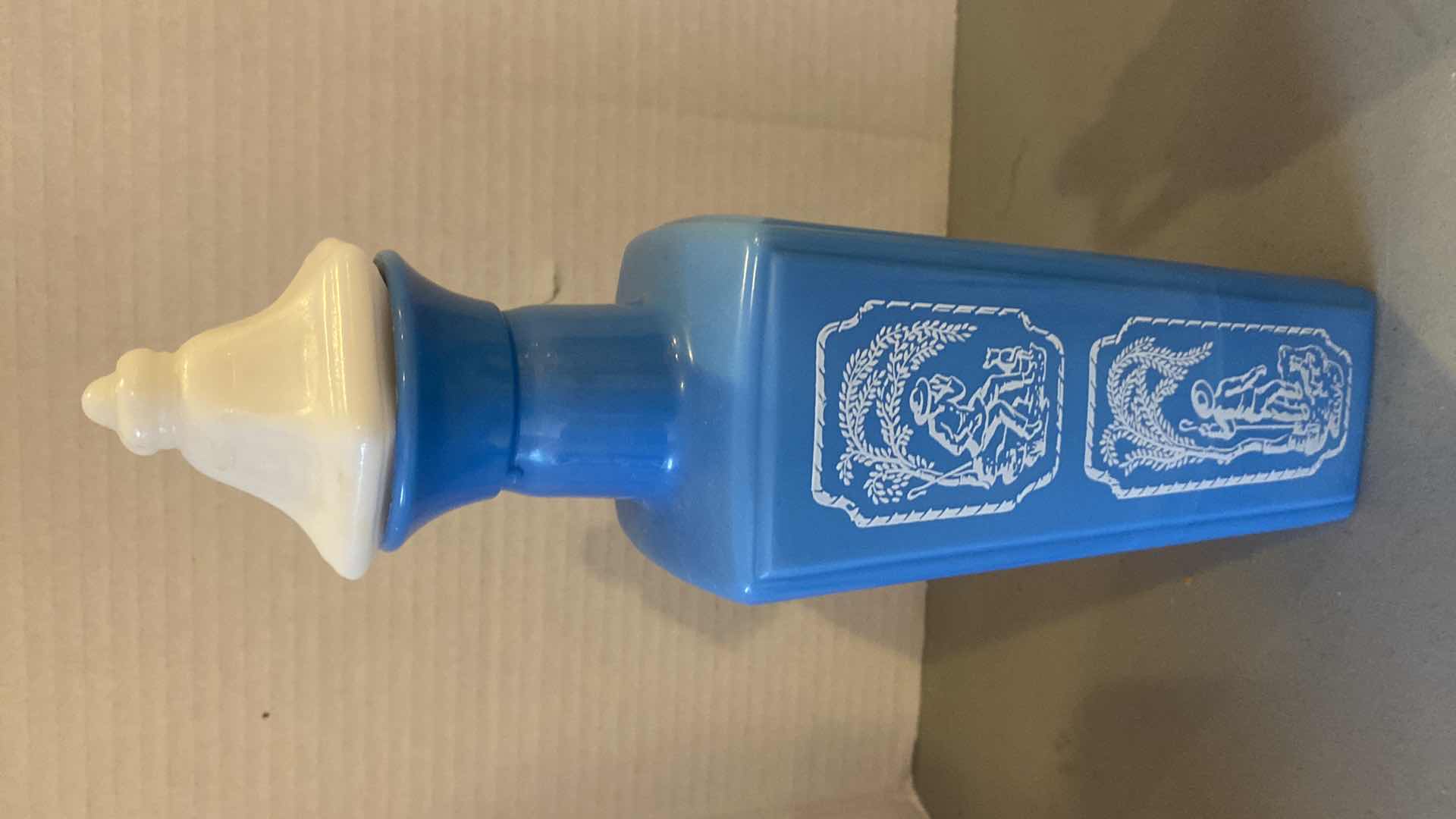 Photo 1 of VINTAGE JIM BEAM DECANTER H12” & 2 AVONSHIRE BLUE DECOR H8”