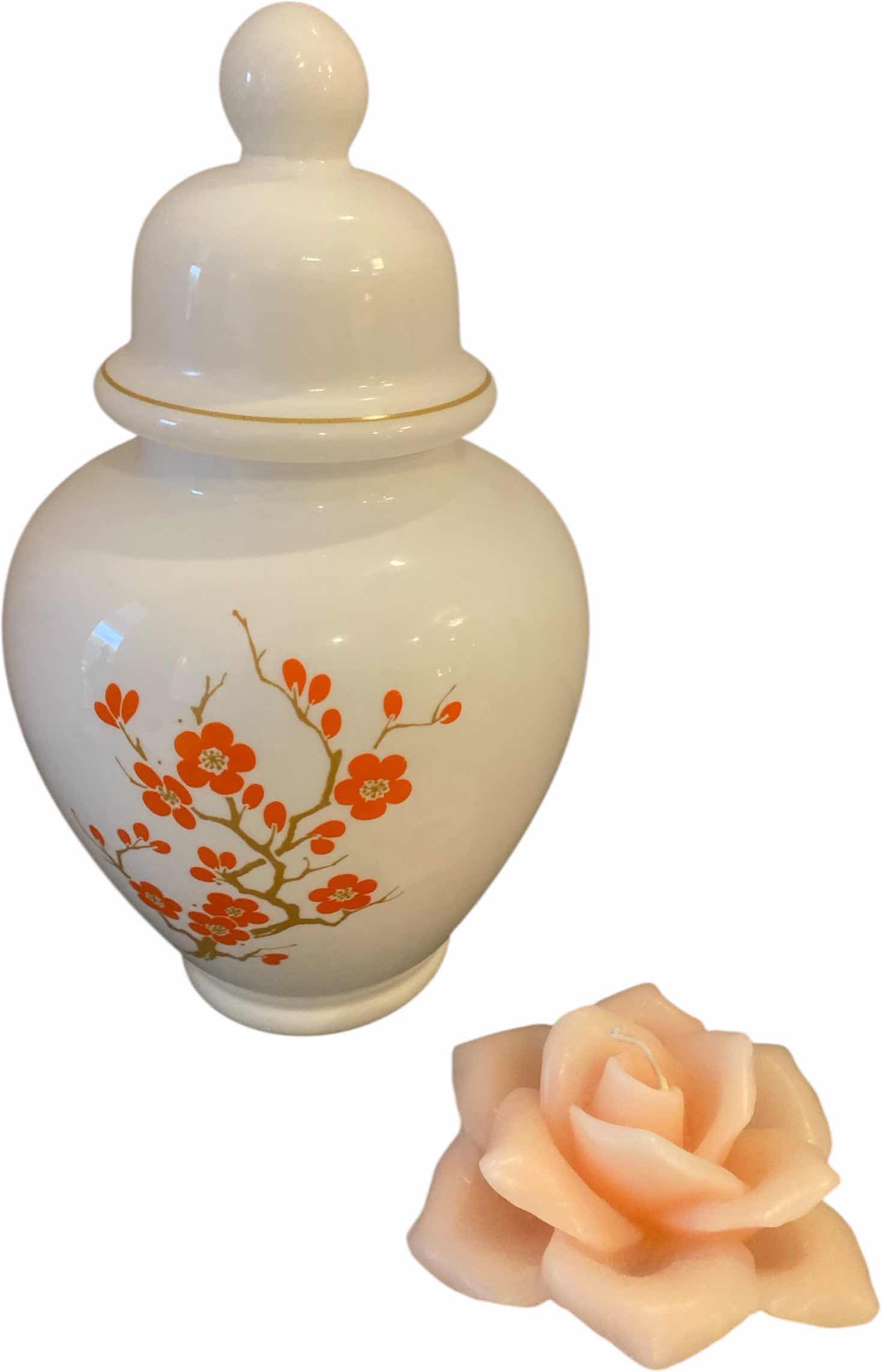 Photo 1 of WAX ROSE & CHINA GINGER JAR FROM ITALY H10”