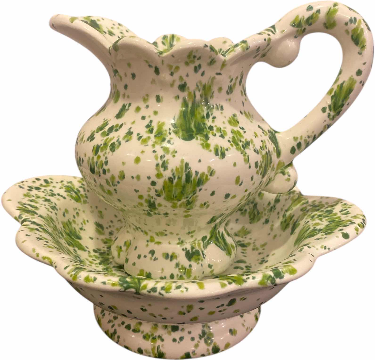 Photo 1 of VINTAGE SPLATTERWARE DESIGN SMALL PITCHER & WASH BASIN MARKED MS 9” x 8”