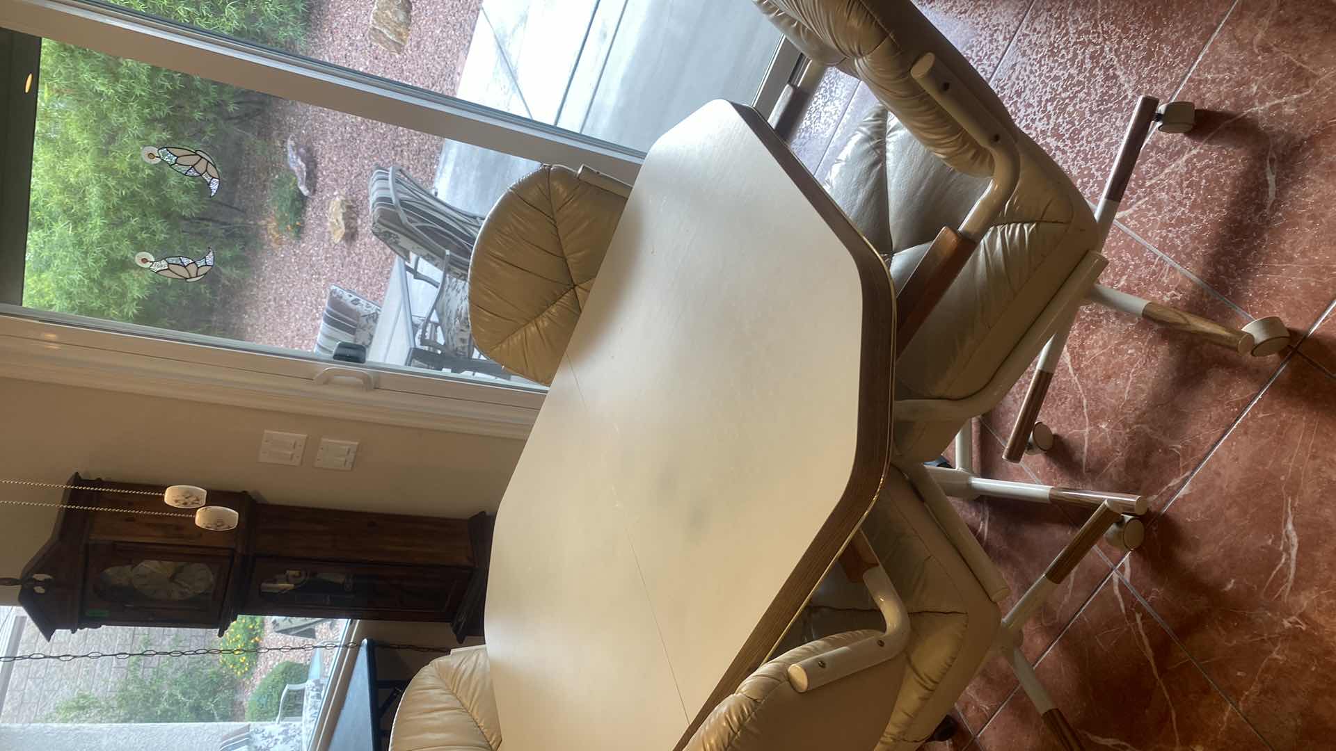 Photo 1 of KITCHEN TABLE WITH 4 CHAIRS WITH WHEELS 53 1/2“ x 36“ H30 (includes leaf)