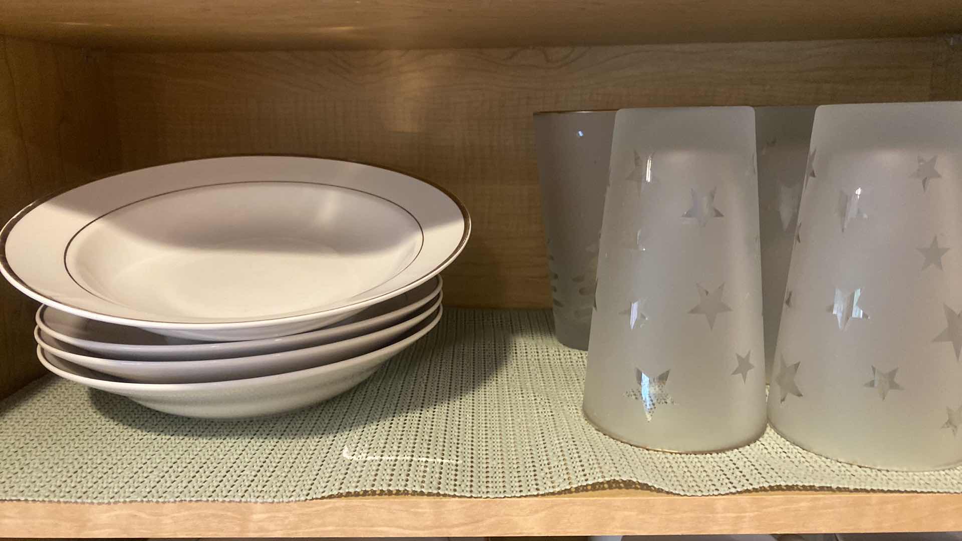 Photo 1 of CONTENTS OF CABINET - 47 PCS GOLDEN TRADITIONS PORCELAIN DINNERWARE & GLASSES