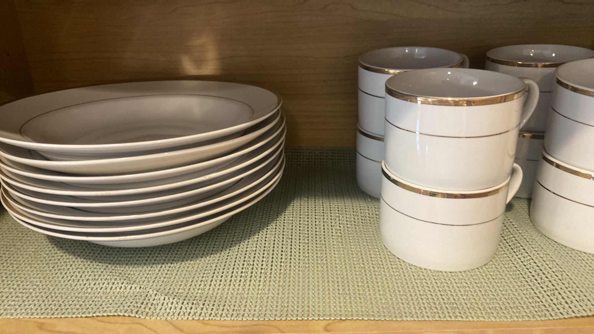 Photo 1 of CONTENTS OF CABINET - 47 PCS GOLDEN TRADITIONS PORCELAIN DINNERWARE & GLASSES