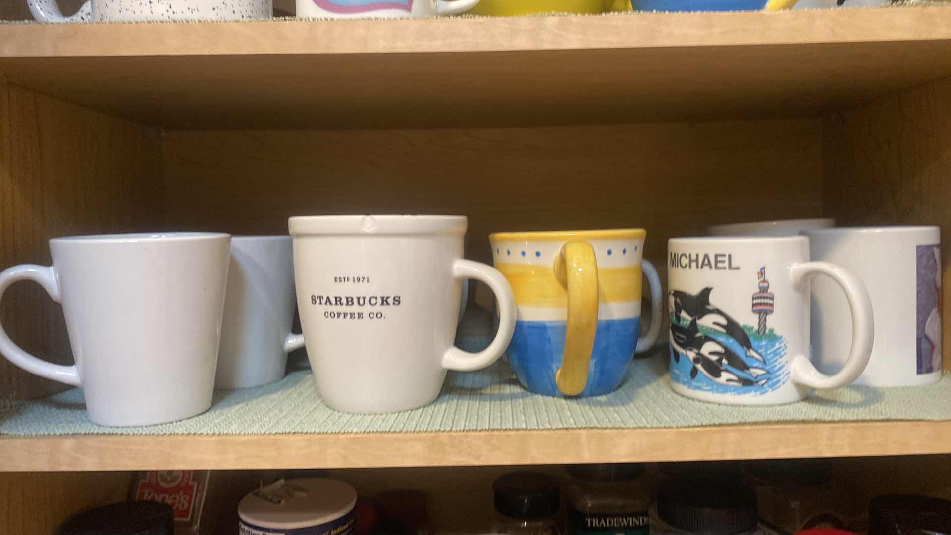 Photo 1 of CONTENTS OF CABINET - COFFEE CUPS & SPICES