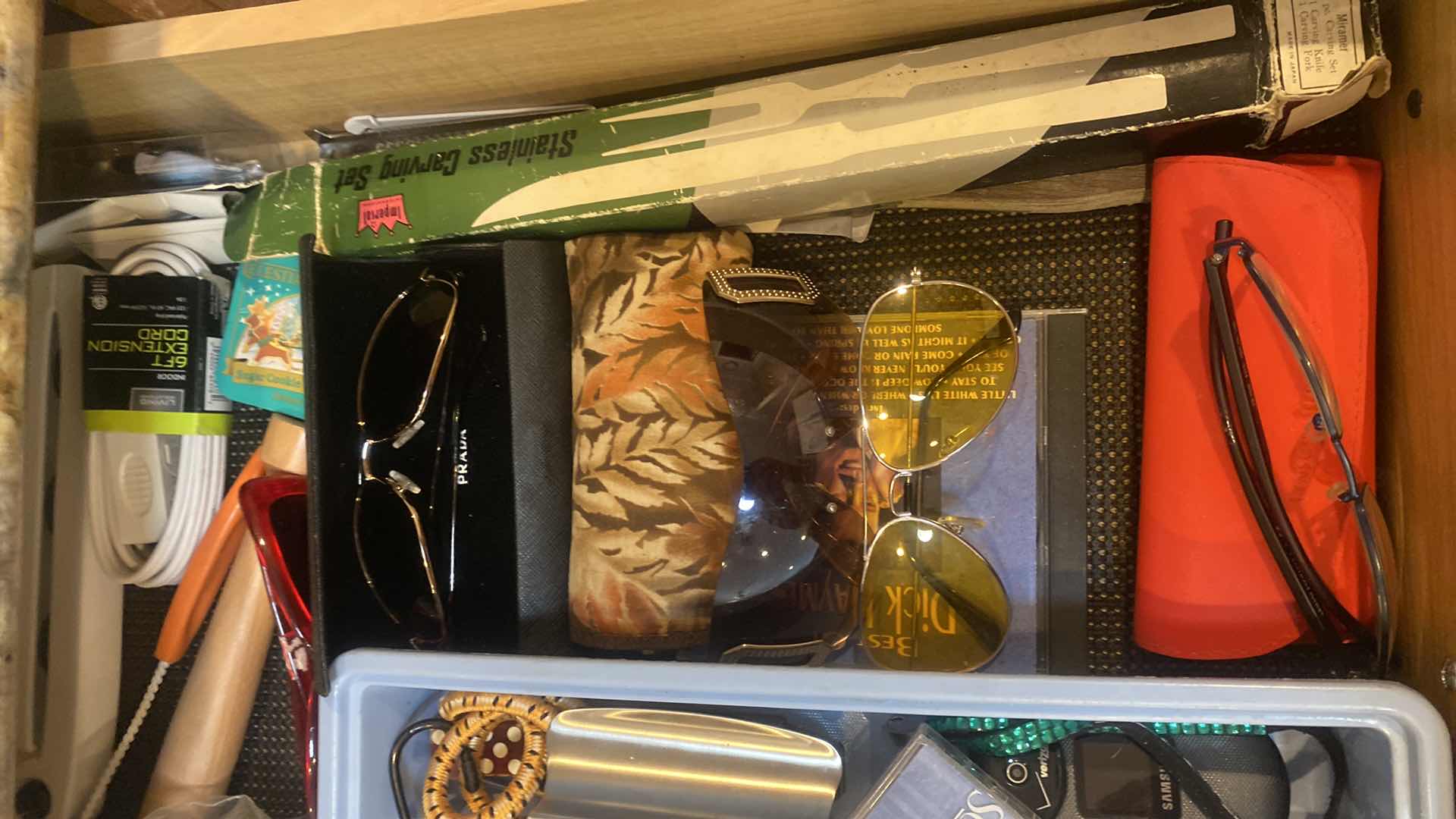 Photo 1 of CONTENTS OF CABINET - KITCHEN TOOLS & GLASSES