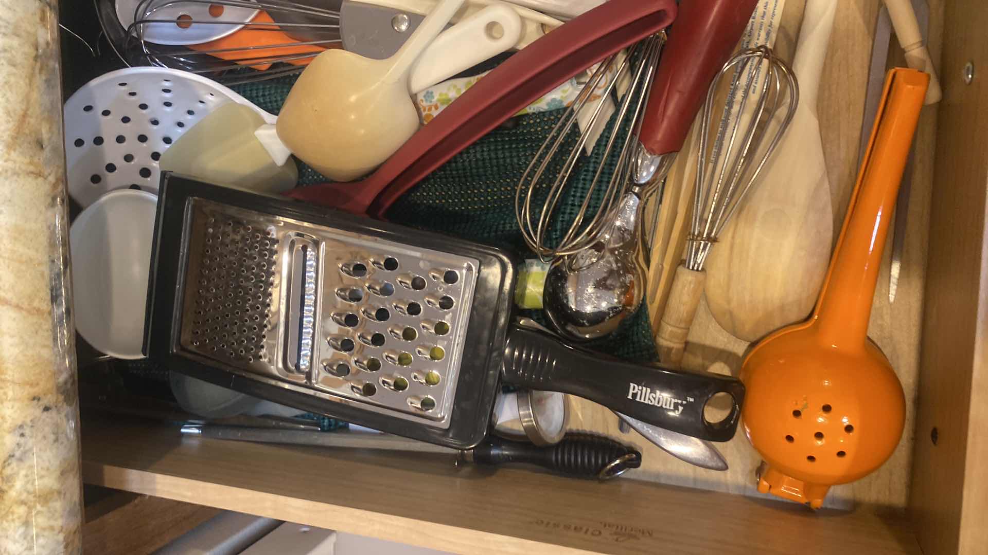 Photo 1 of CONTENTS OF CABINET - KITCHEN TOOLS & GLASSES